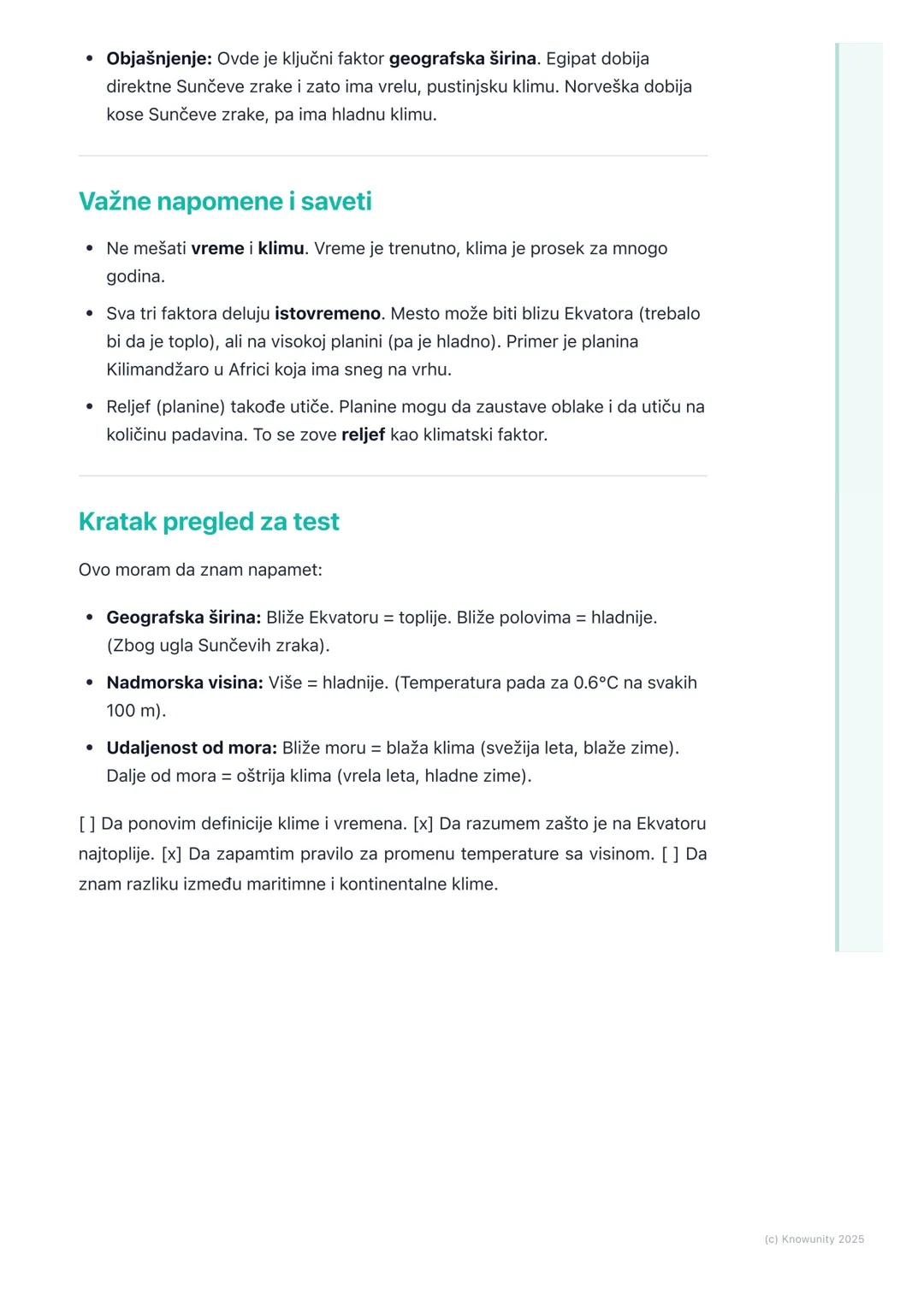# Klimatski faktori

Šta su klimatski faktori?

Klima nije ista svuda na Zemlji. Na nekim mestima je uvek toplo, a na drugim je
hladno. Klim