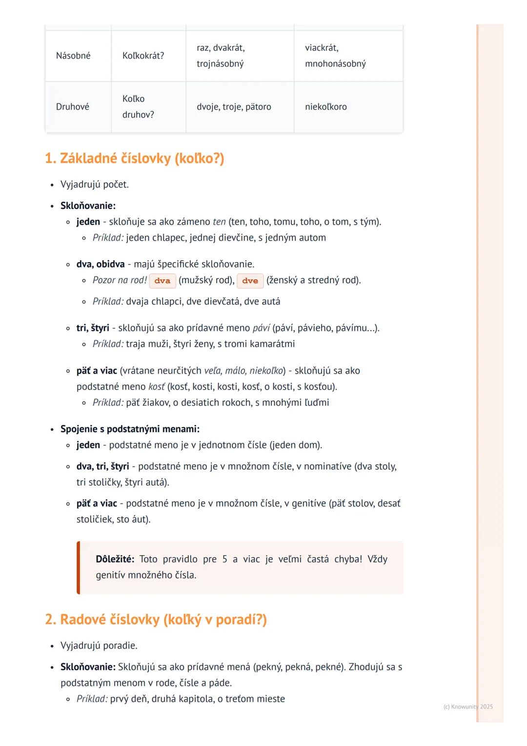 # Číslovky

Opakovanie: Číslovky

Číslovky sú dôležitá časť slovných druhov, lebo nám pomáhajú vyjadriť presný alebo
aj nepresný počet, pora