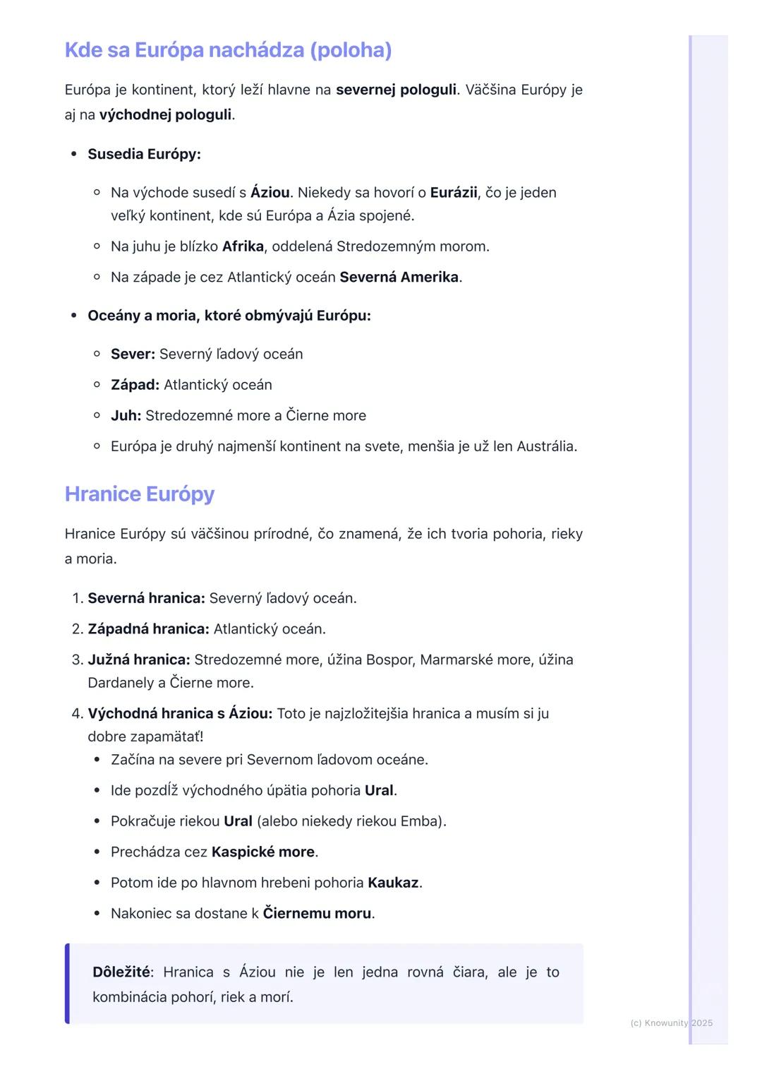 # Poloha, hranice a členitosť
Európy

1. Prehľad / Úvod

Dnes sa budeme učiť o tom, kde sa Európa nachádza, aké má hranice a ako
vyzerá jej 