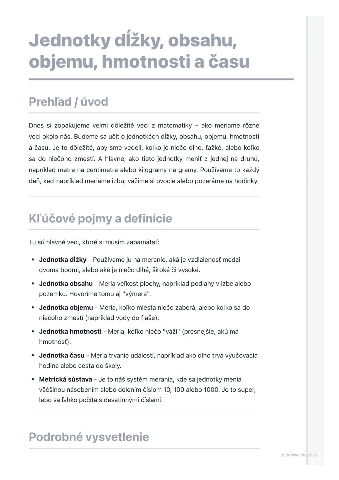 # Jednotky dĺžky, obsahu,
objemu, hmotnosti a času

Prehľad / úvod

Dnes si zopakujeme veľmi dôležité veci z matematiky ako meriame rôzne
ve