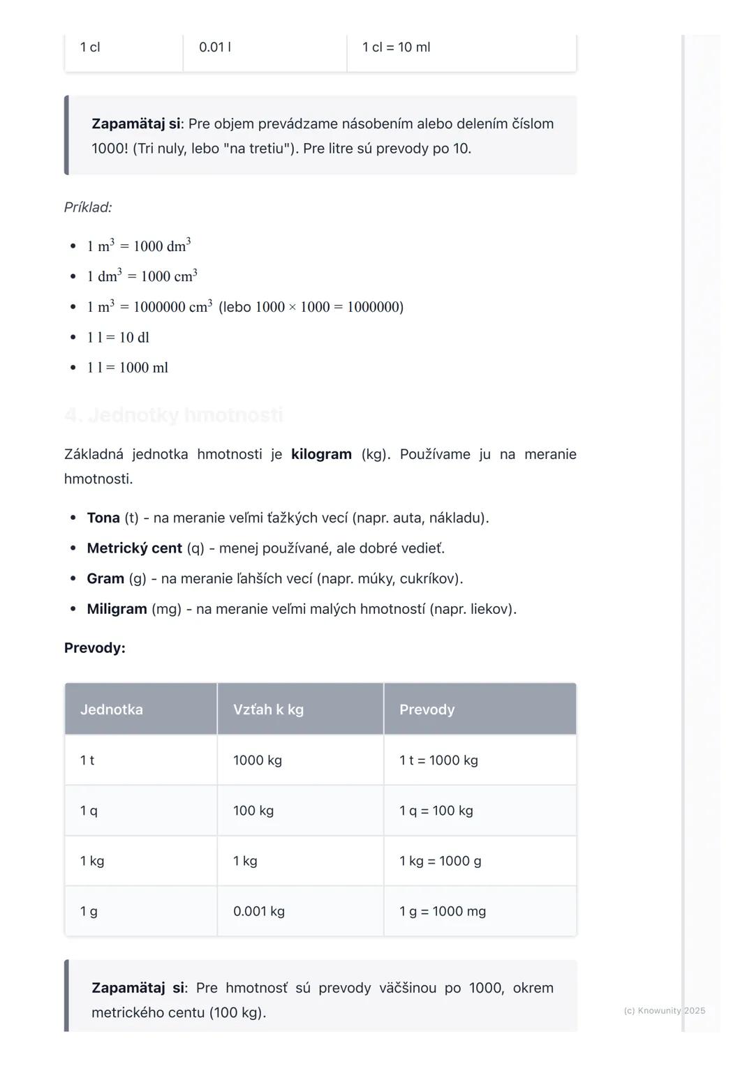 # Jednotky dĺžky, obsahu,
objemu, hmotnosti a času

Prehľad / úvod

Dnes si zopakujeme veľmi dôležité veci z matematiky ako meriame rôzne
ve