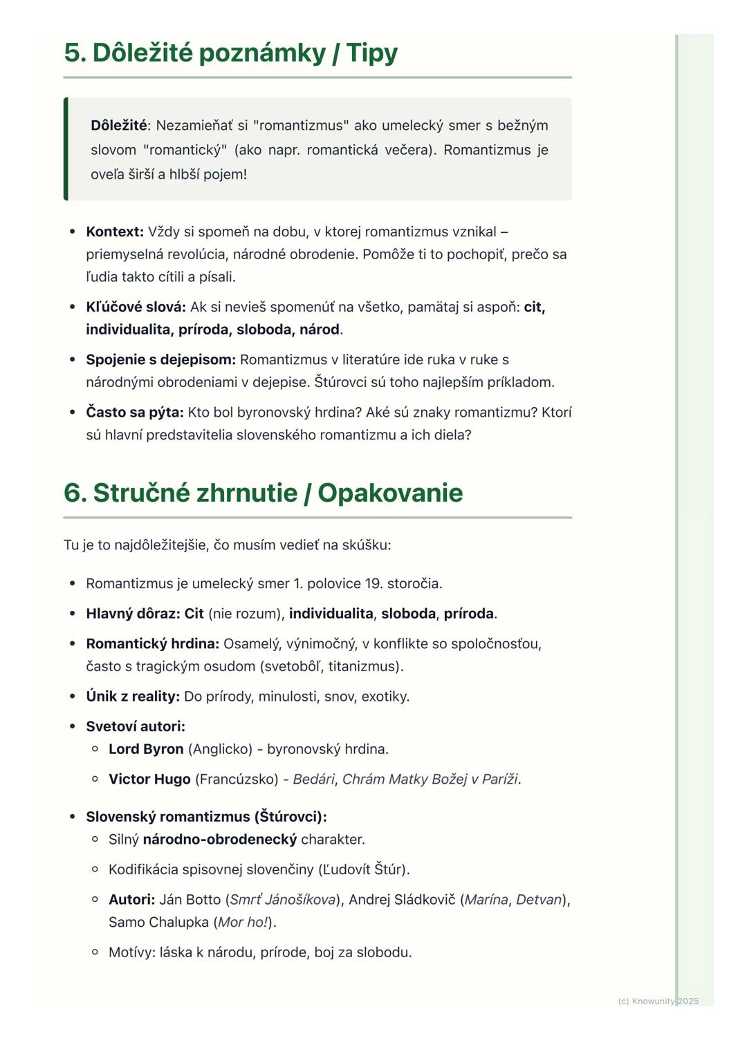 # Romantizmus

## 1. Prehľad / Úvod

Romantizmus je veľký umelecký smer, ktorý sa objavil v Európe koncom 18.
storočia a dominoval v prvej p