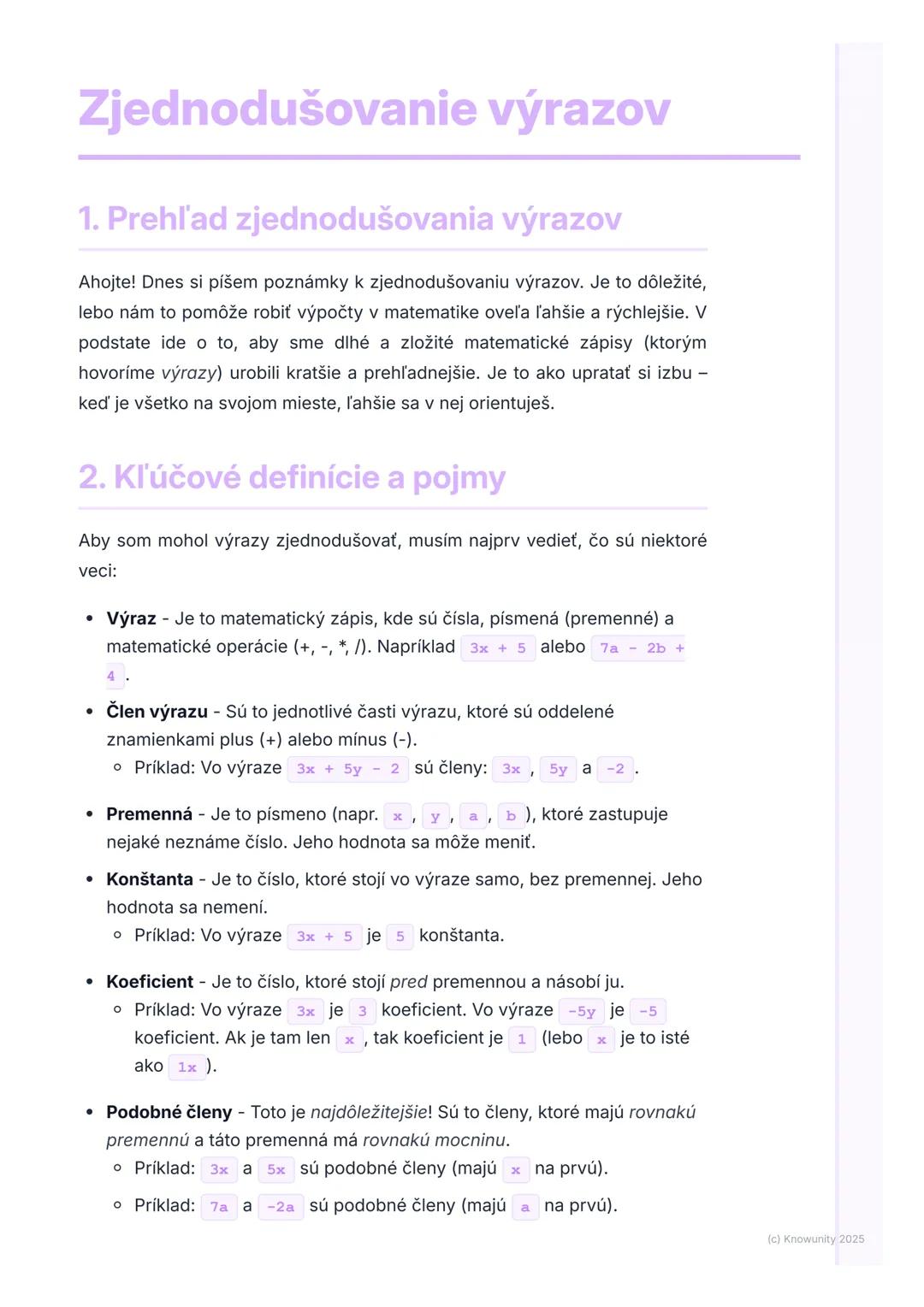 # Zjednodušovanie výrazov

## 1. Prehľad zjednodušovania výrazov

Ahojte! Dnes si píšem poznámky k zjednodušovaniu výrazov. Je to dôležité,

