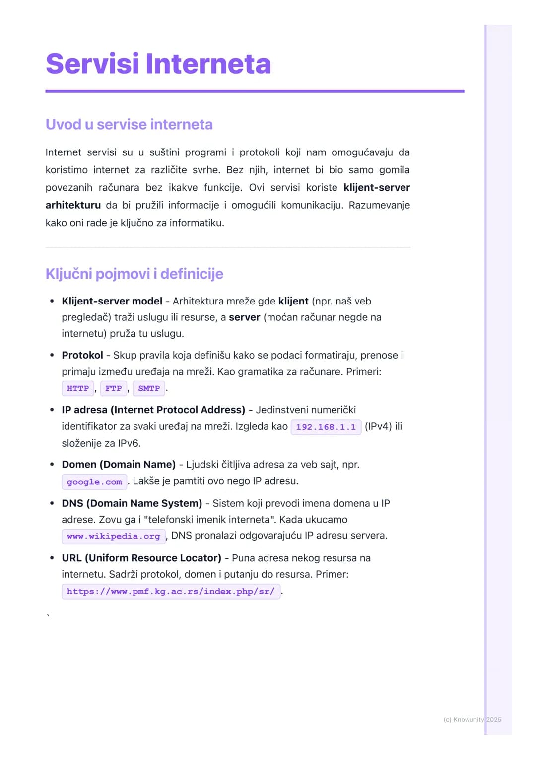 # Servisi Interneta

Uvod u servise interneta

Internet servisi su u suštini programi i protokoli koji nam omogućavaju da
koristimo internet
