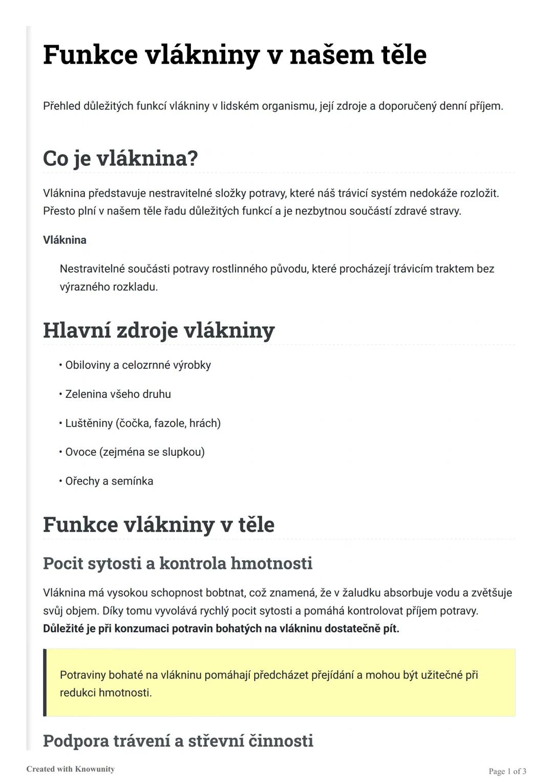# Funkce vlákniny v našem těle

Přehled důležitých funkcí vlákniny v lidském organismu, její zdroje a doporučený denní příjem.

## Co je vlá