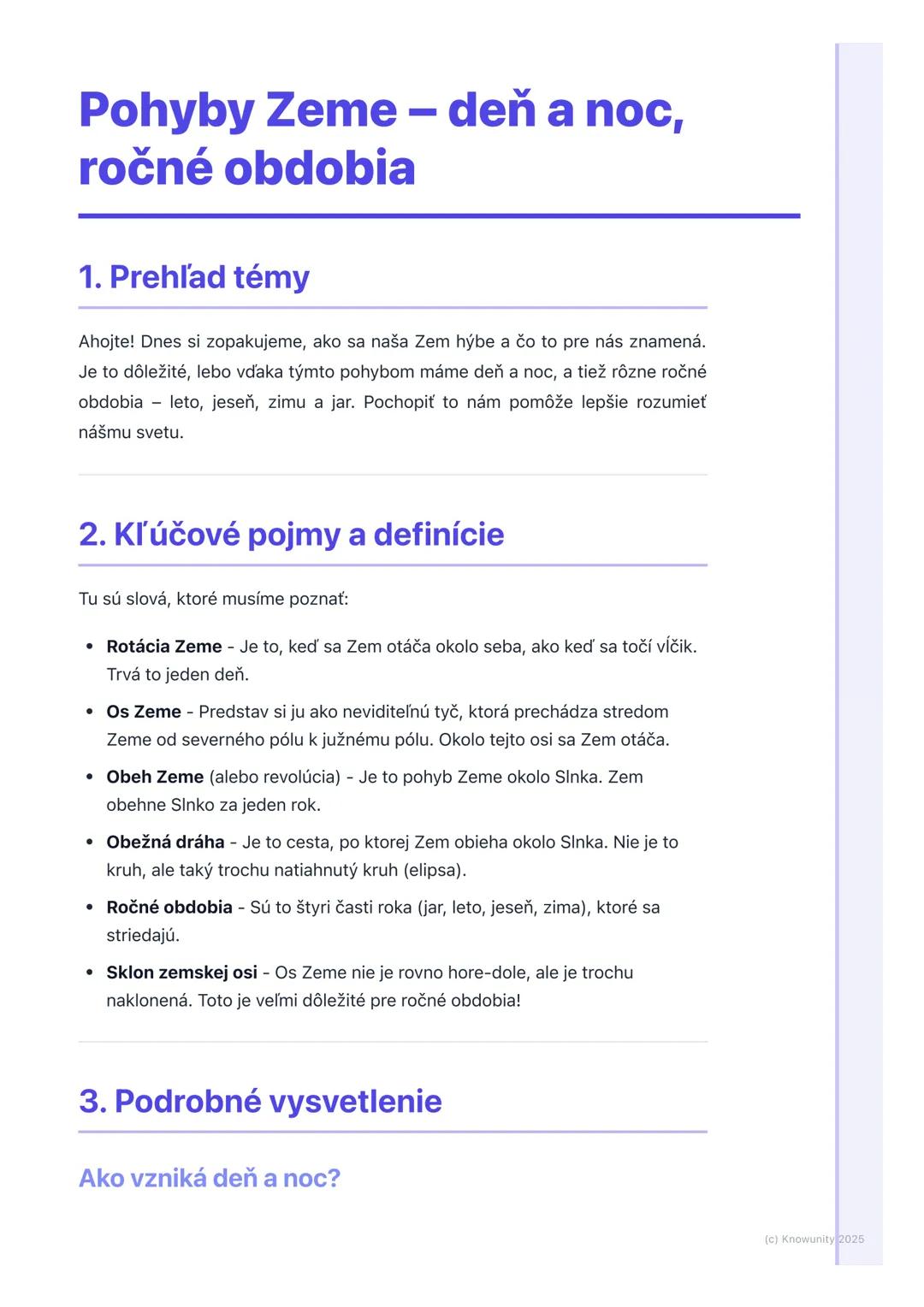 # Pohyby Zeme – deň a noc,
ročné obdobia

## 1. Prehľad témy

Ahojte! Dnes si zopakujeme, ako sa naša Zem hýbe a čo to pre nás znamená.
Je t