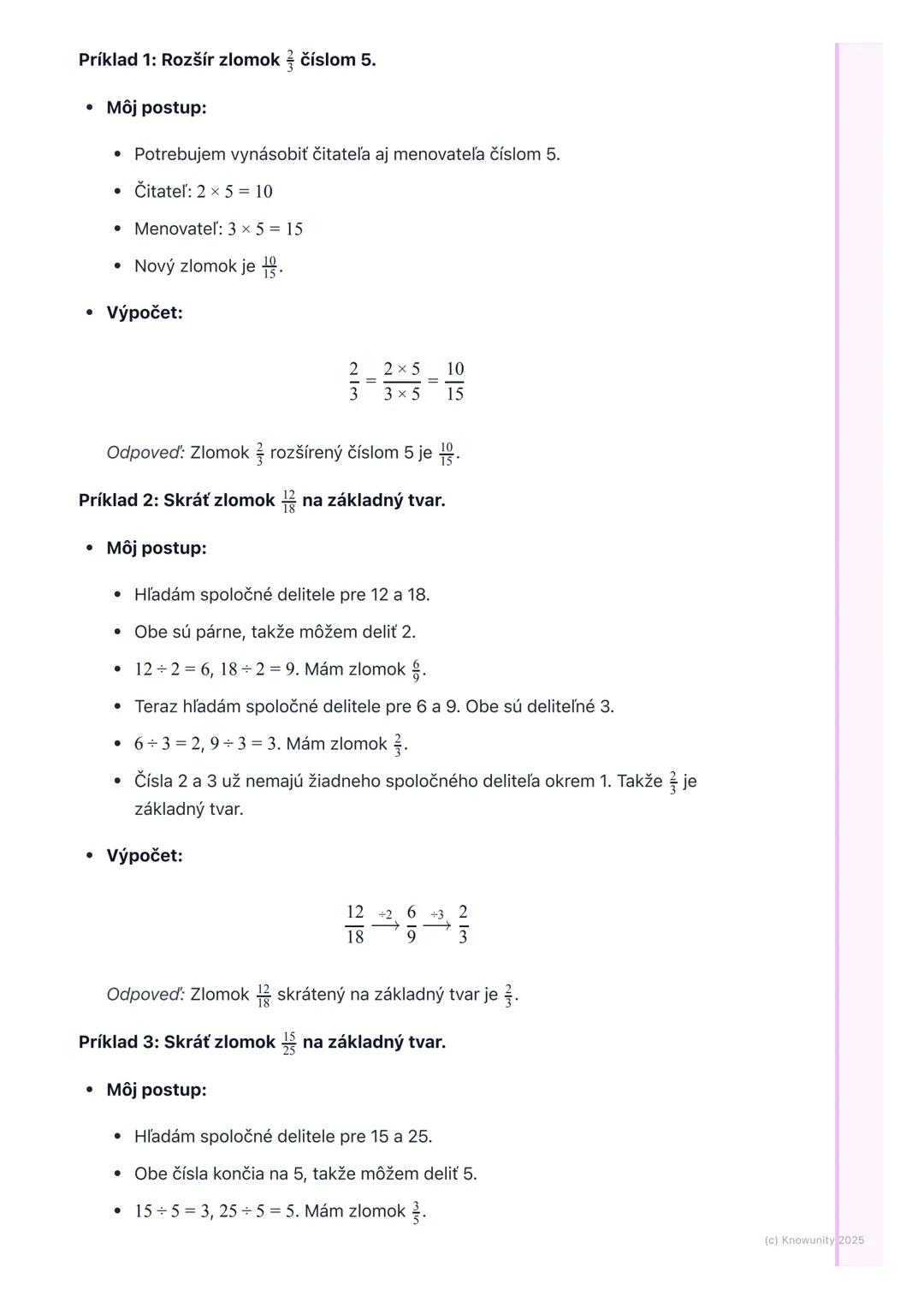 # Rozširovanie a krátenie
zlomkov

1. Úvod do rozširovania a krátenia
zlomkov

Dnes sa budeme učiť, ako môžeme zlomky meniť tak, aby vyzeral