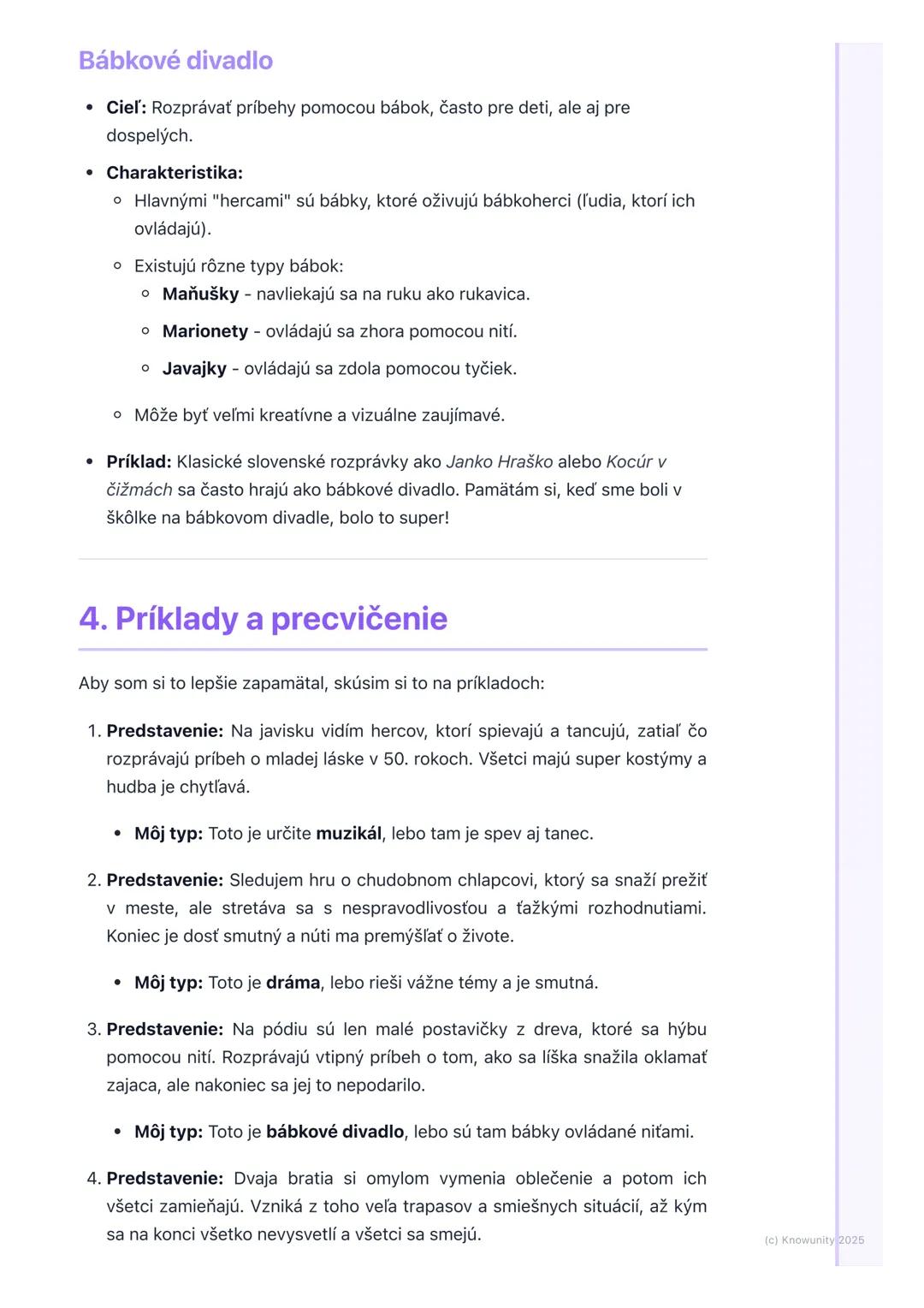 # Druhy divadelných hier

1. Prehľad druhov divadelných hier

Dnes sme si na hodine umenia hovorili o tom, aké rôzne typy divadelných hier
e