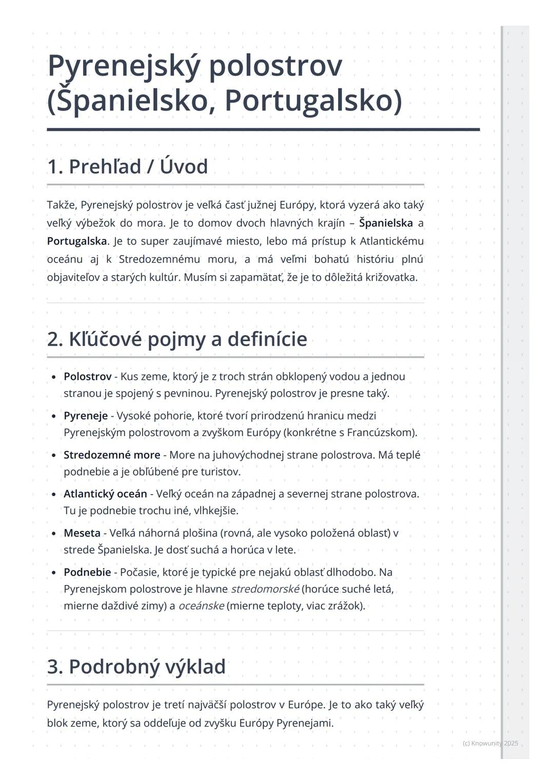 # Pyrenejský polostrov
(Španielsko, Portugalsko)

1. Prehľad / Úvod

Takže, Pyrenejský polostrov je veľká časť južnej Európy, ktorá vyzerá a