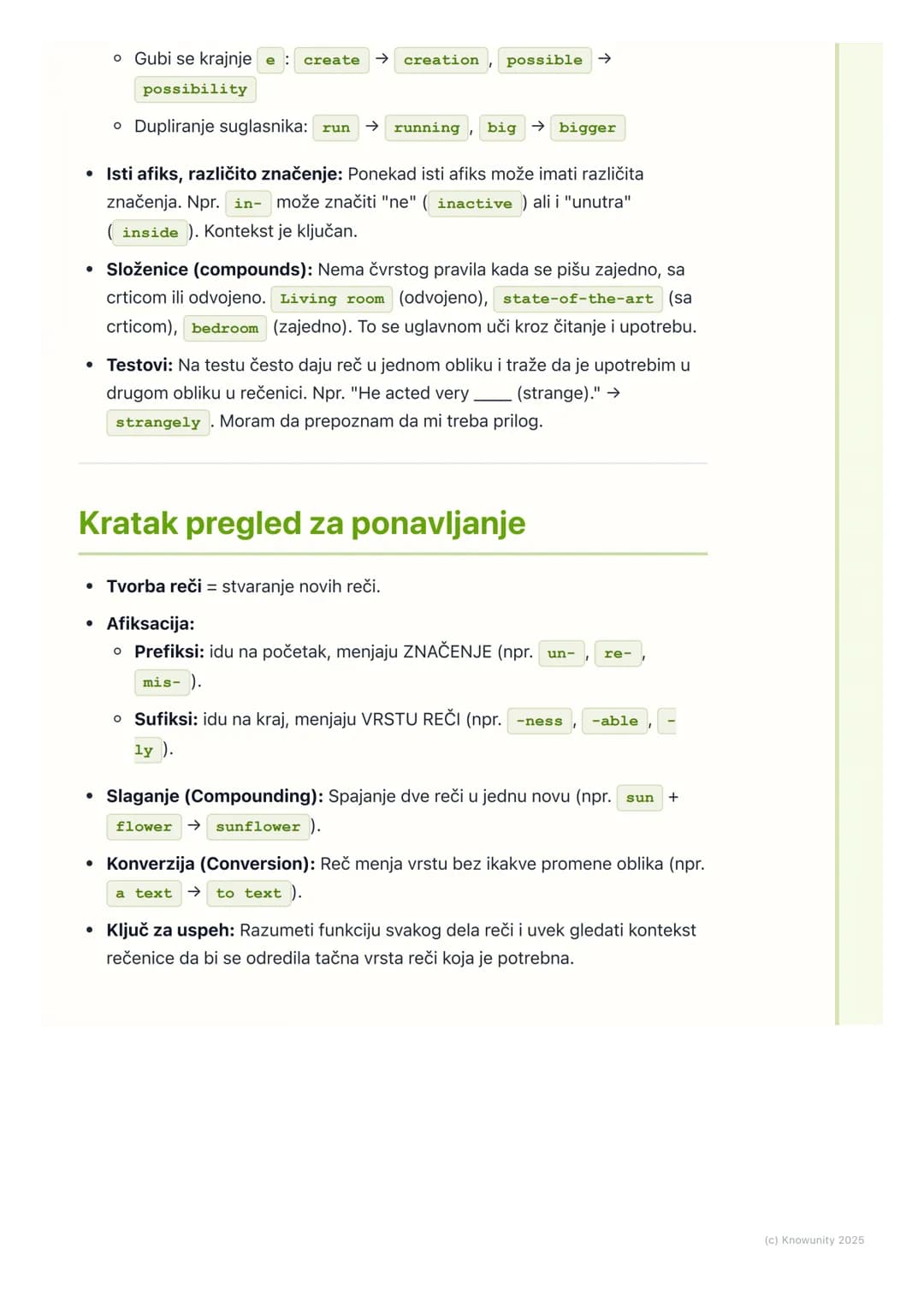 # Tvorba reči

## Opšti pregled tvorbe reči

Tvorba reči (word formation) je proces stvaranja novih reči od postojećih. Ovo
je super važno j