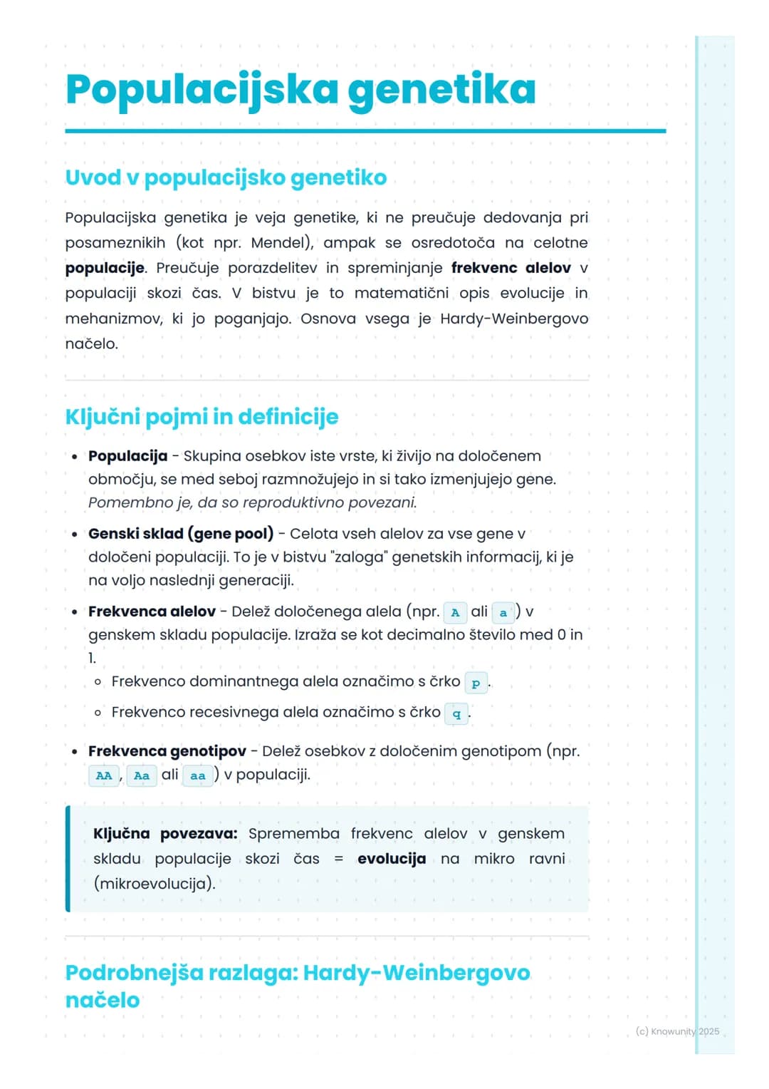 # Populacijska genetika

Uvod v populacijsko genetiko

Populacijska genetika je veja genetike, ki ne preučuje dedovanja pri
posameznikih (ko