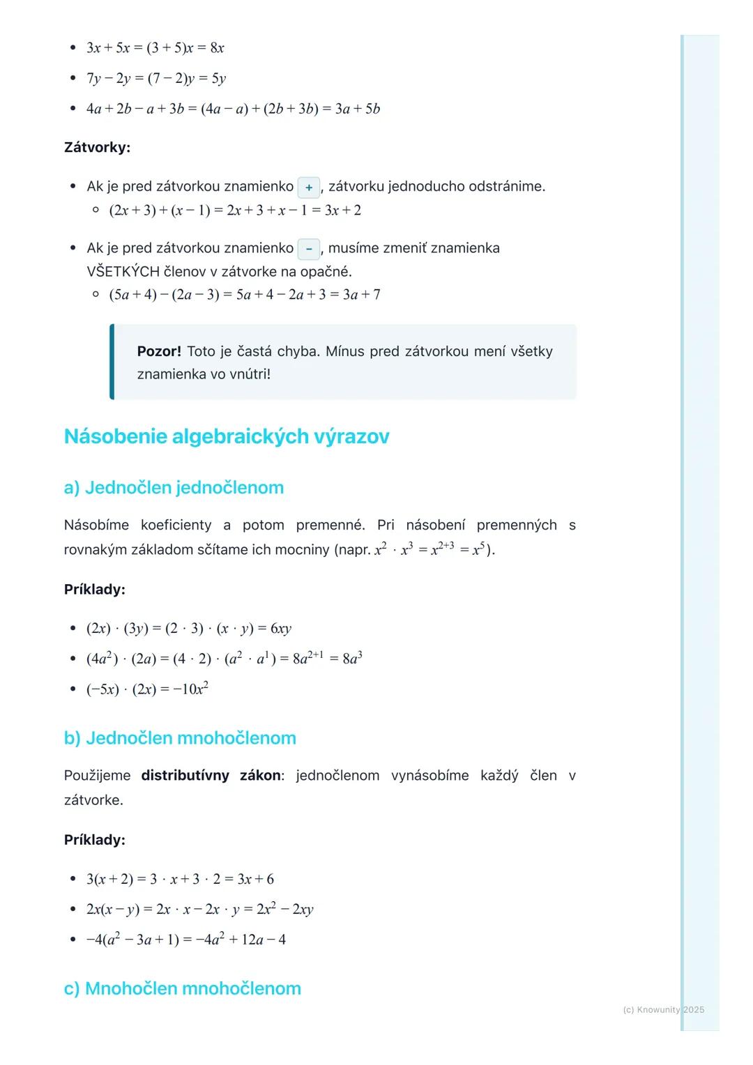 # Algebraické výrazy

## 1. Úvod do algebraických výrazov

Algebraické výrazy sú ako matematické vety, ktoré používajú čísla, písmená
(preme
