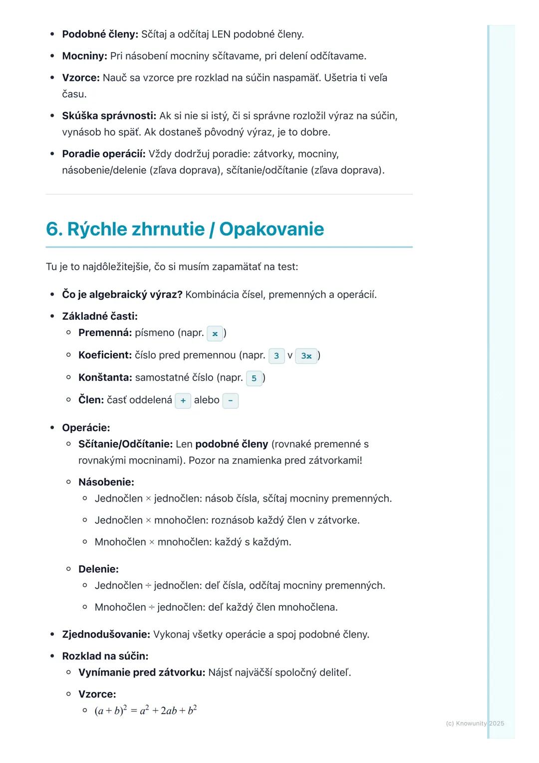 # Algebraické výrazy

## 1. Úvod do algebraických výrazov

Algebraické výrazy sú ako matematické vety, ktoré používajú čísla, písmená
(preme