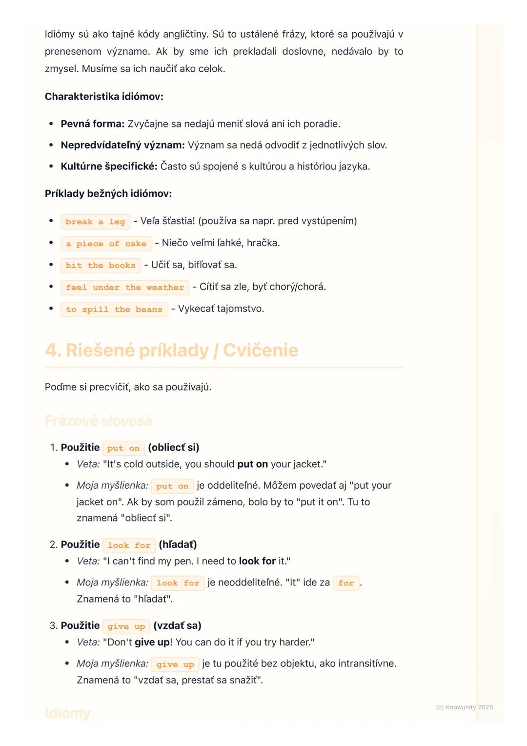 # Frázové slovesá a idiómy

1. Prehľad a úvod

Frázové slovesá a idiómy sú super dôležitá časť angličtiny, ak chceme znieť
prirodzene a naoz