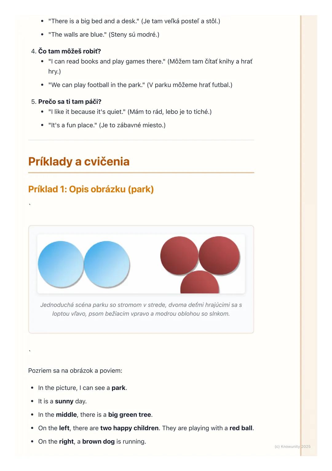 # Opisovanie obrázkov a miest

## Prehľad témy

Na tejto hodine sa učíme, ako pekne a správne opísať obrázky alebo miesta,
ktoré poznáme, v 