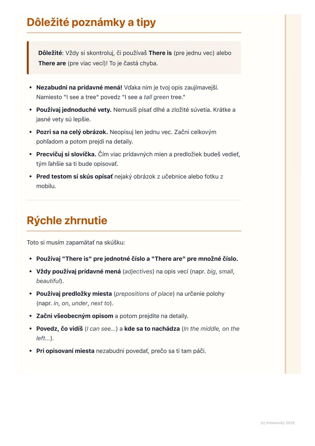 # Opisovanie obrázkov a miest

## Prehľad témy

Na tejto hodine sa učíme, ako pekne a správne opísať obrázky alebo miesta,
ktoré poznáme, v 