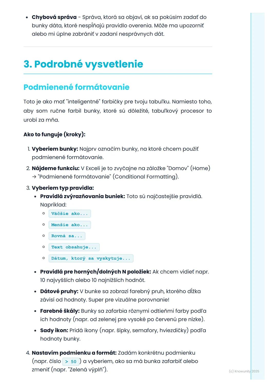 # Podmienené formátovanie
a overovanie dát

1. Prehl'ad a úvod

Takže, podmienené formátovanie a overovanie dát sú super nástroje v
tabuľkov