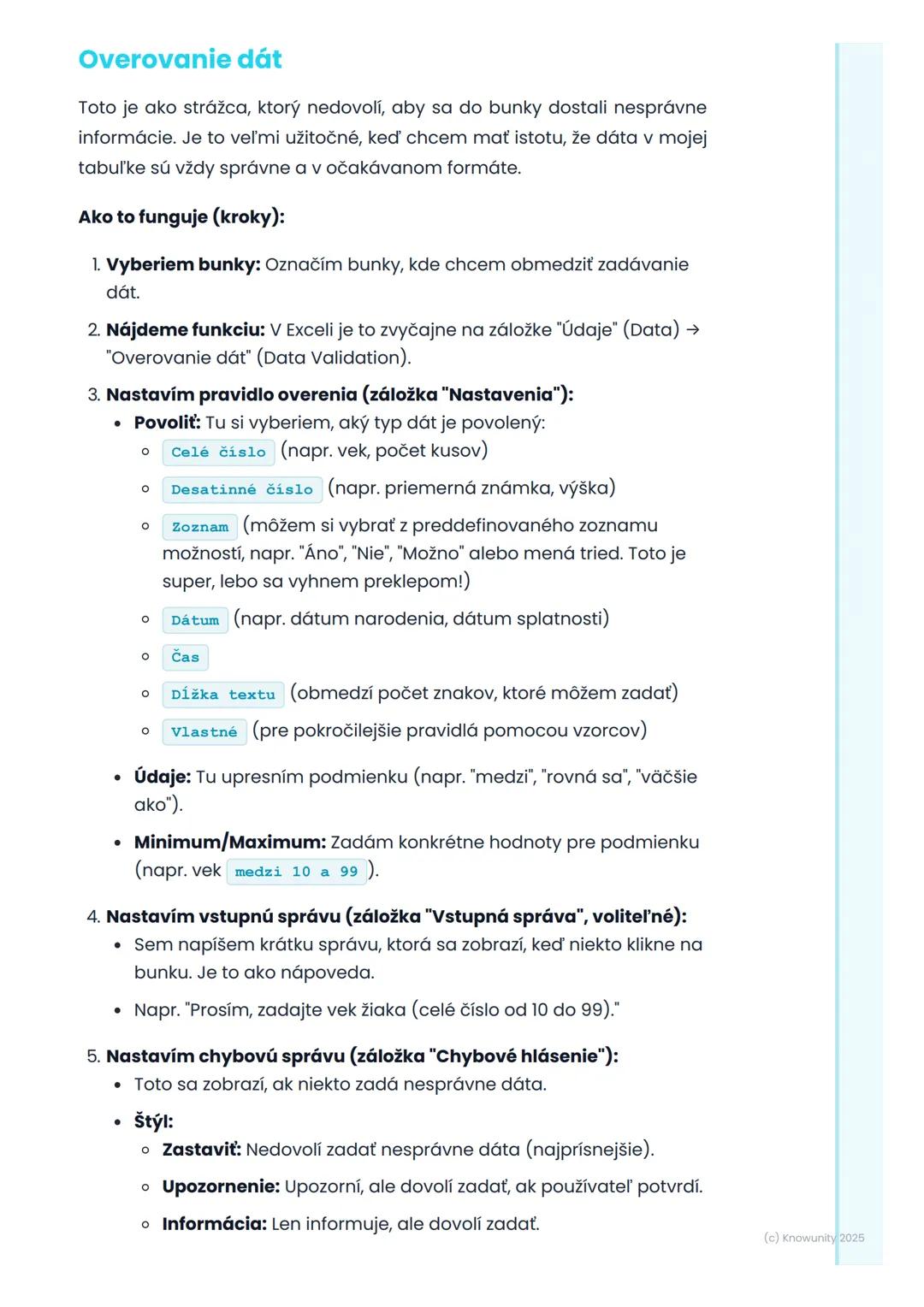 # Podmienené formátovanie
a overovanie dát

1. Prehl'ad a úvod

Takže, podmienené formátovanie a overovanie dát sú super nástroje v
tabuľkov