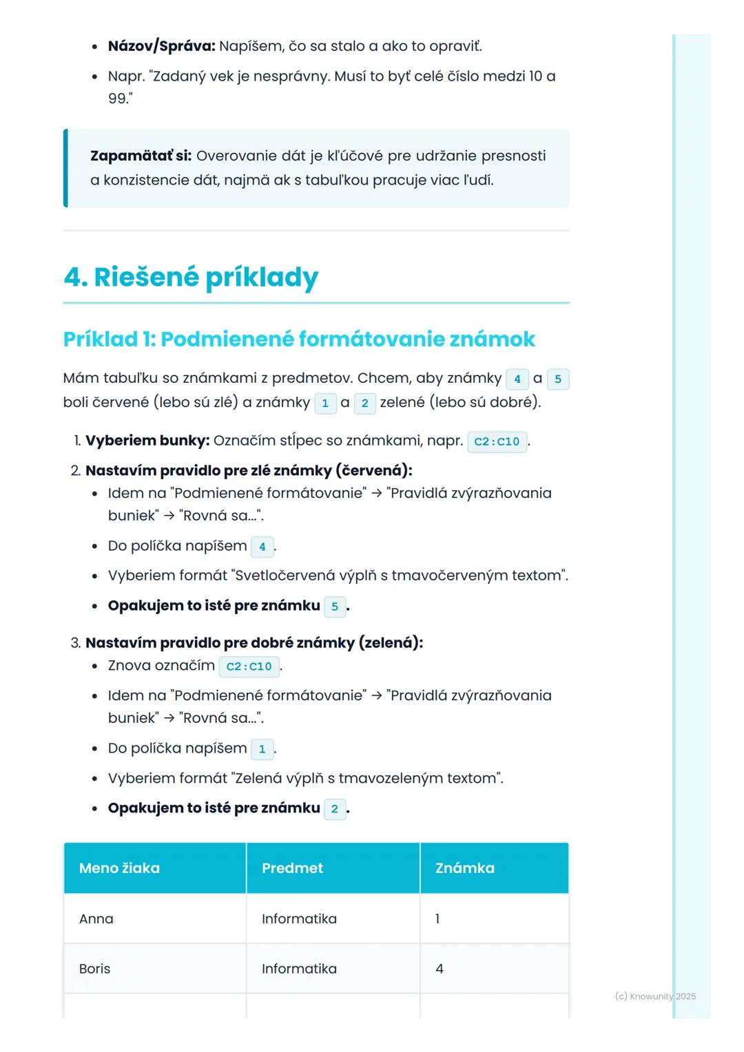 # Podmienené formátovanie
a overovanie dát

1. Prehl'ad a úvod

Takže, podmienené formátovanie a overovanie dát sú super nástroje v
tabuľkov