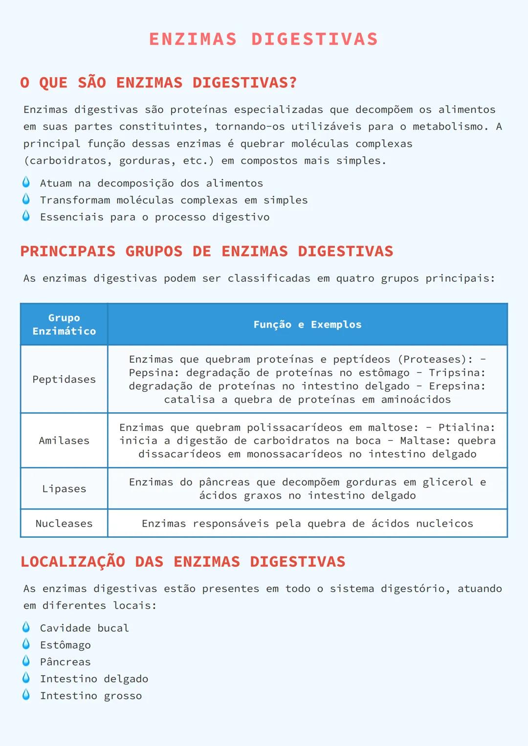 # ENZIMAS DIGESTIVAS

## O QUE SÃO ENZIMAS DIGESTIVAS?

Enzimas digestivas são proteínas especializadas que decompõem os alimentos
em suas p