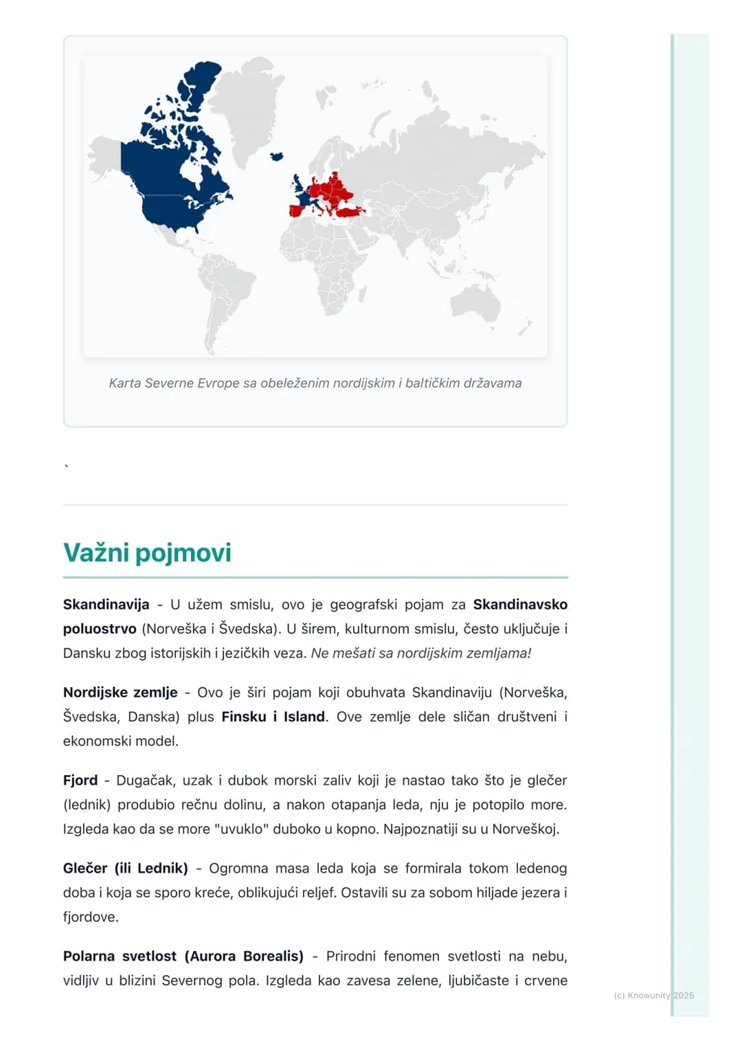 # Opšte karakteristike Severne
Evrope

Opšti pregled i položaj

Severna Evropa obuhvata Skandinavsko poluostrvo, poluostrvo Jiland, Island i