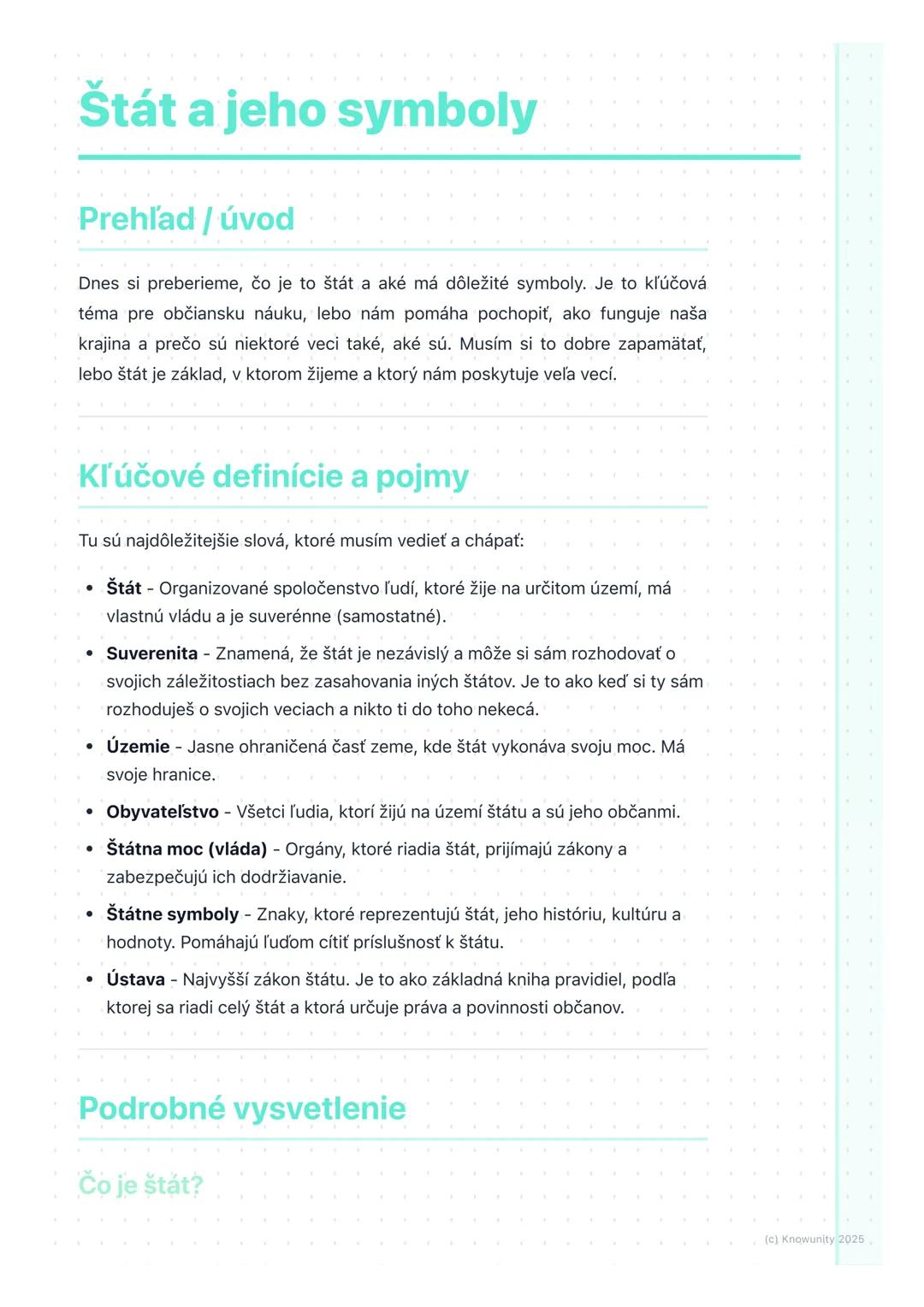 # Štát a jeho symboly

Prehľad / úvod

Dnes si preberieme, čo je to štát a aké má dôležité symboly. Je to kľúčová
téma pre občiansku náuku, 