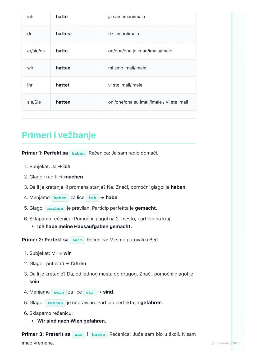# Gramatika: Perfekt (prošlo
vreme), Präteritum glagola
'sein' i 'haben'

Uvod u perfekt

Perfekt je prošlo vreme u nemačkom jeziku. Koristi