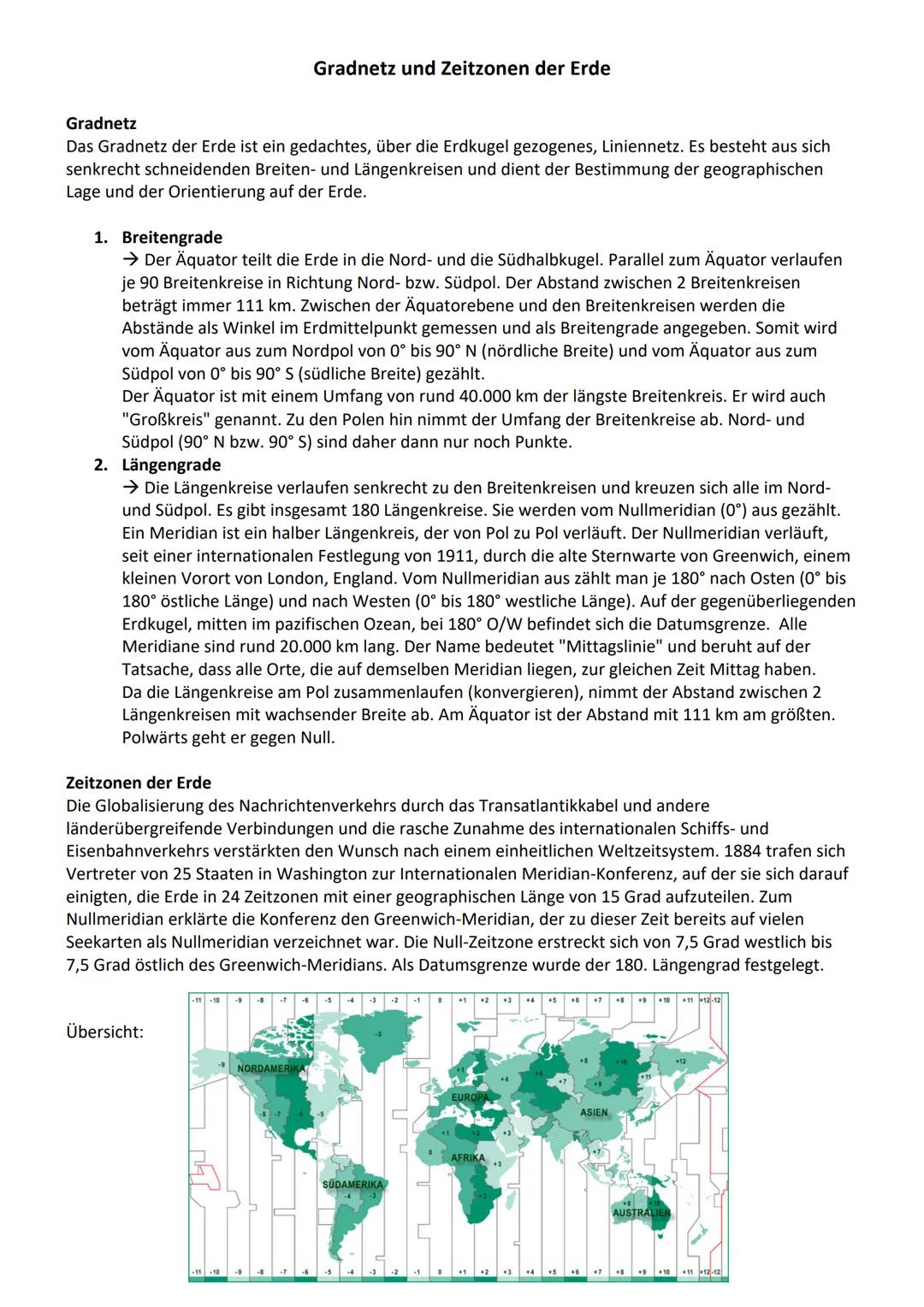 # Gradnetz und Zeitzonen der Erde

Gradnetz
Das Gradnetz der Erde ist ein gedachtes, über die Erdkugel gezogenes, Liniennetz. Es besteht aus