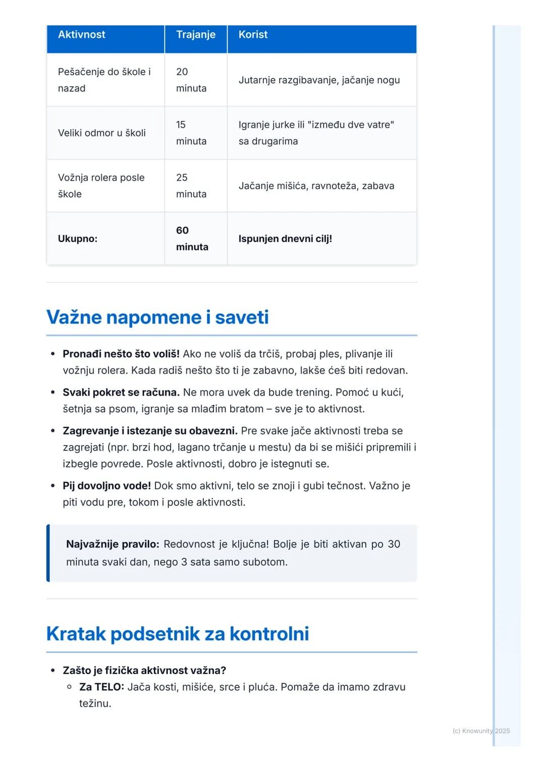 # Značaj fizičke aktivnosti

## Uvod u značaj fizičke aktivnosti

Fizička aktivnost nije samo čas fizičkog u školi. To je svako kretanje koj