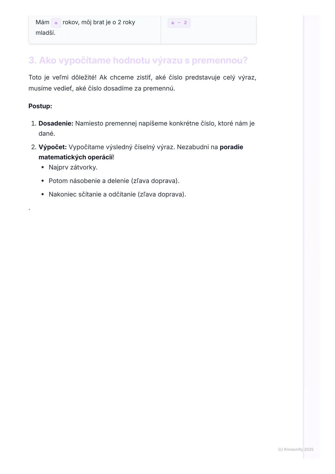 # Premenná a číselný výraz

Úvod / Prečo to potrebujeme?

V matematike sa niekedy stane, že nepoznáme presné číslo, ale vieme, že
tam nejaké