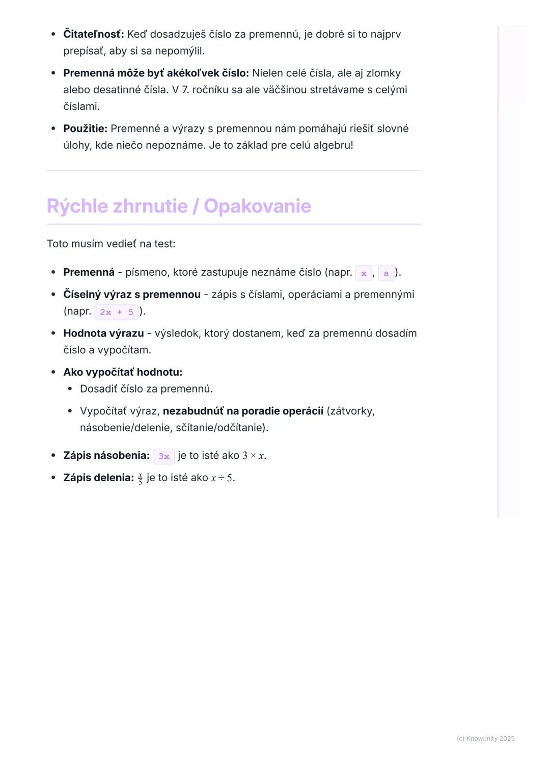 # Premenná a číselný výraz

Úvod / Prečo to potrebujeme?

V matematike sa niekedy stane, že nepoznáme presné číslo, ale vieme, že
tam nejaké