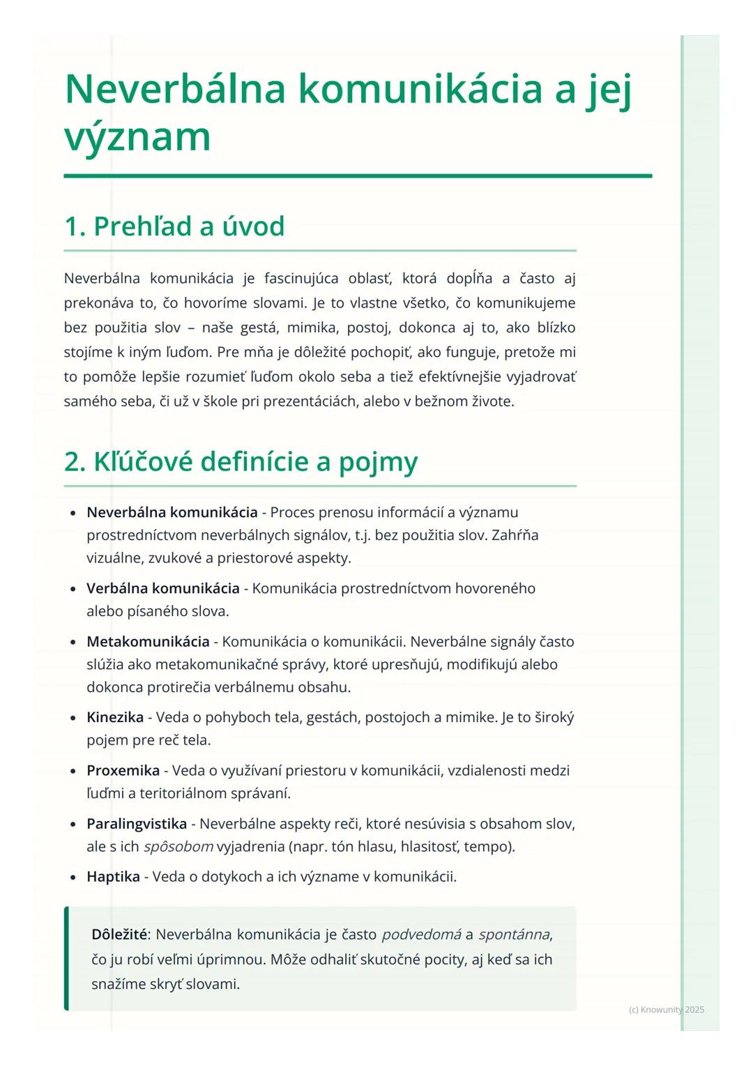 # Neverbálna komunikácia a jej
význam

1. Prehľad a úvod

Neverbálna komunikácia je fascinujúca oblasť, ktorá dopĺňa a často aj
prekonáva to