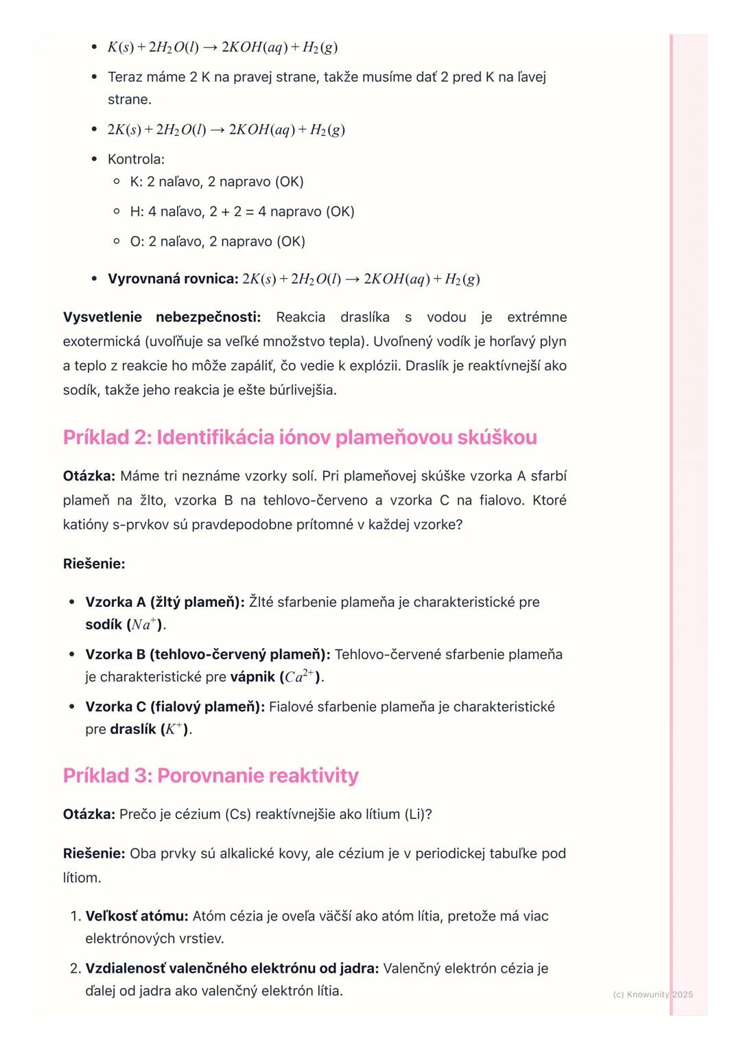 # Chémia s-prvkov

## 1. Prehľad s-prvkov

S-prvky sú tie prvky v periodickej tabuľke, ktorých valenčné elektróny
obsadzujú orbitály typu s.