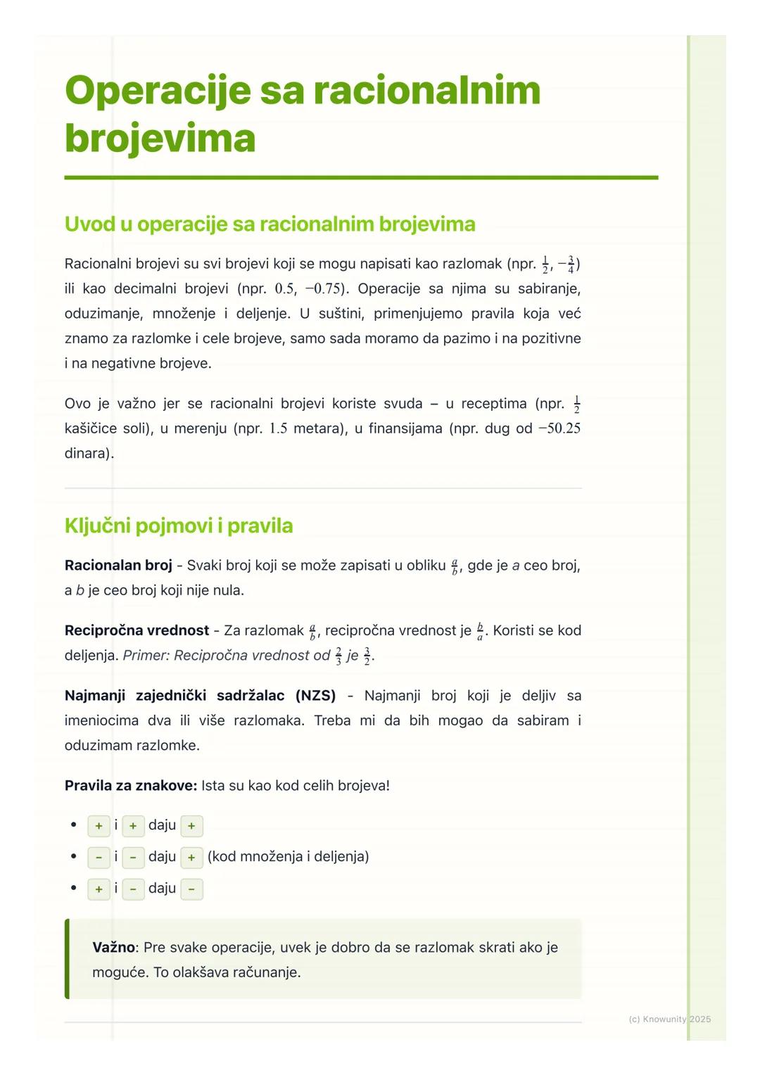 # Operacije sa racionalnim
brojevima

Uvod u operacije sa racionalnim brojevima

Racionalni brojevi su svi brojevi koji se mogu napisati kao