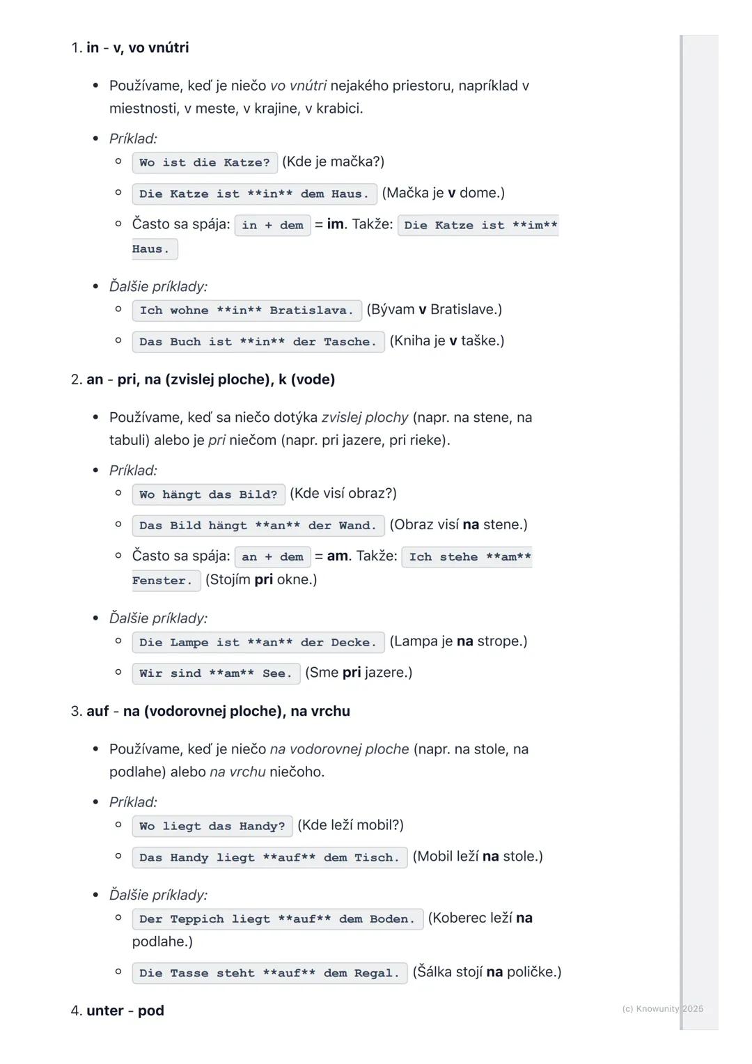 # Predložky miesta (in, an, auf,
unter, über, vor, hinter, neben,
zwischen)

Prehľad

Ahojte! Dnes si zopakujeme predložky miesta v nemčine.