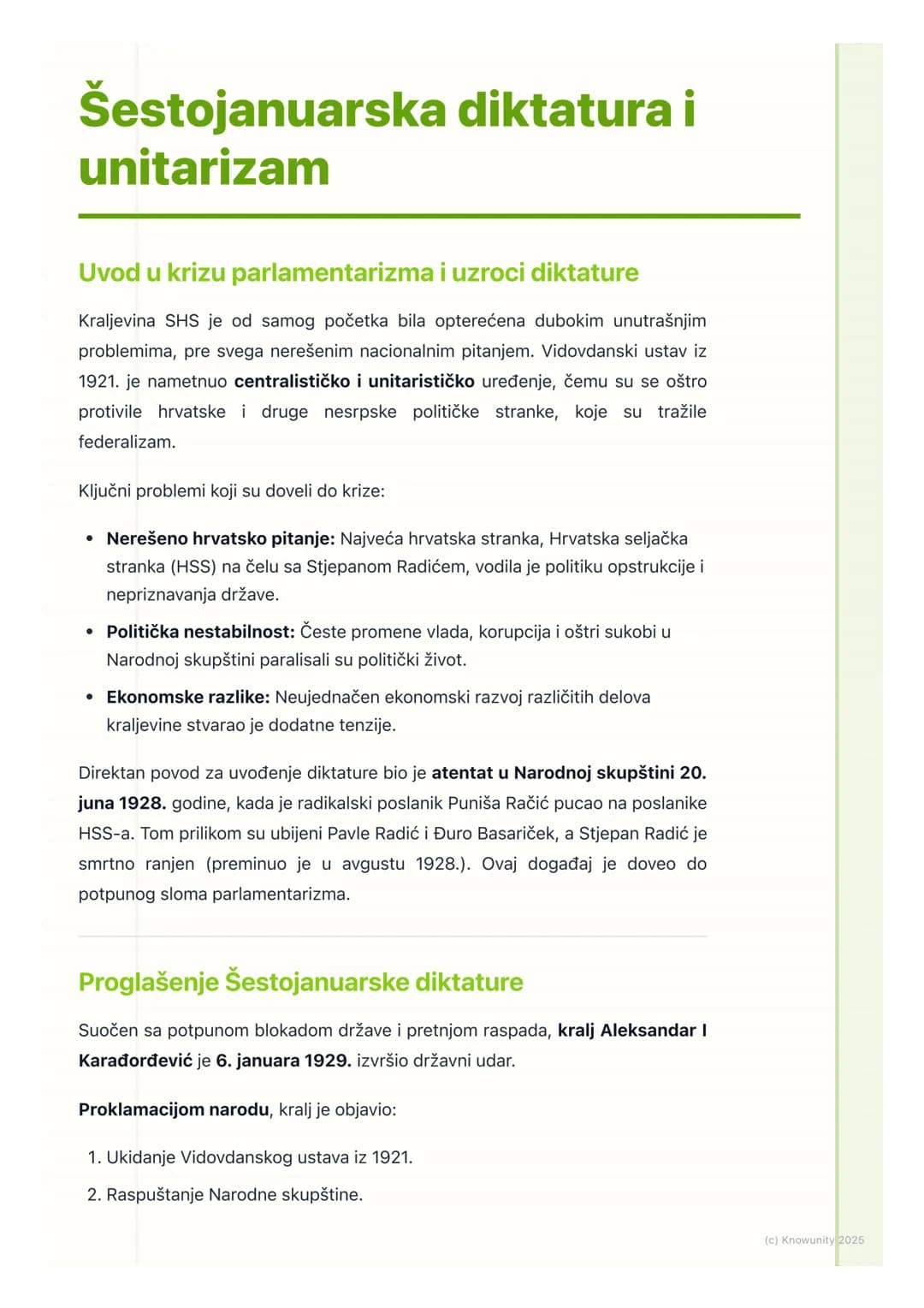 # Šestojanuarska diktatura i
unitarizam

Uvod u krizu parlamentarizma i uzroci diktature

Kraljevina SHS je od samog početka bila opterećena