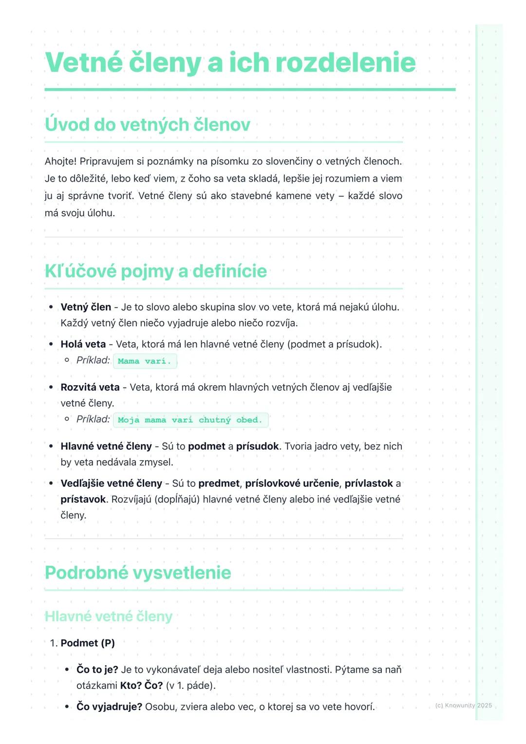Hlavné a vedľajšie vetné členy: Rozbor a príklady