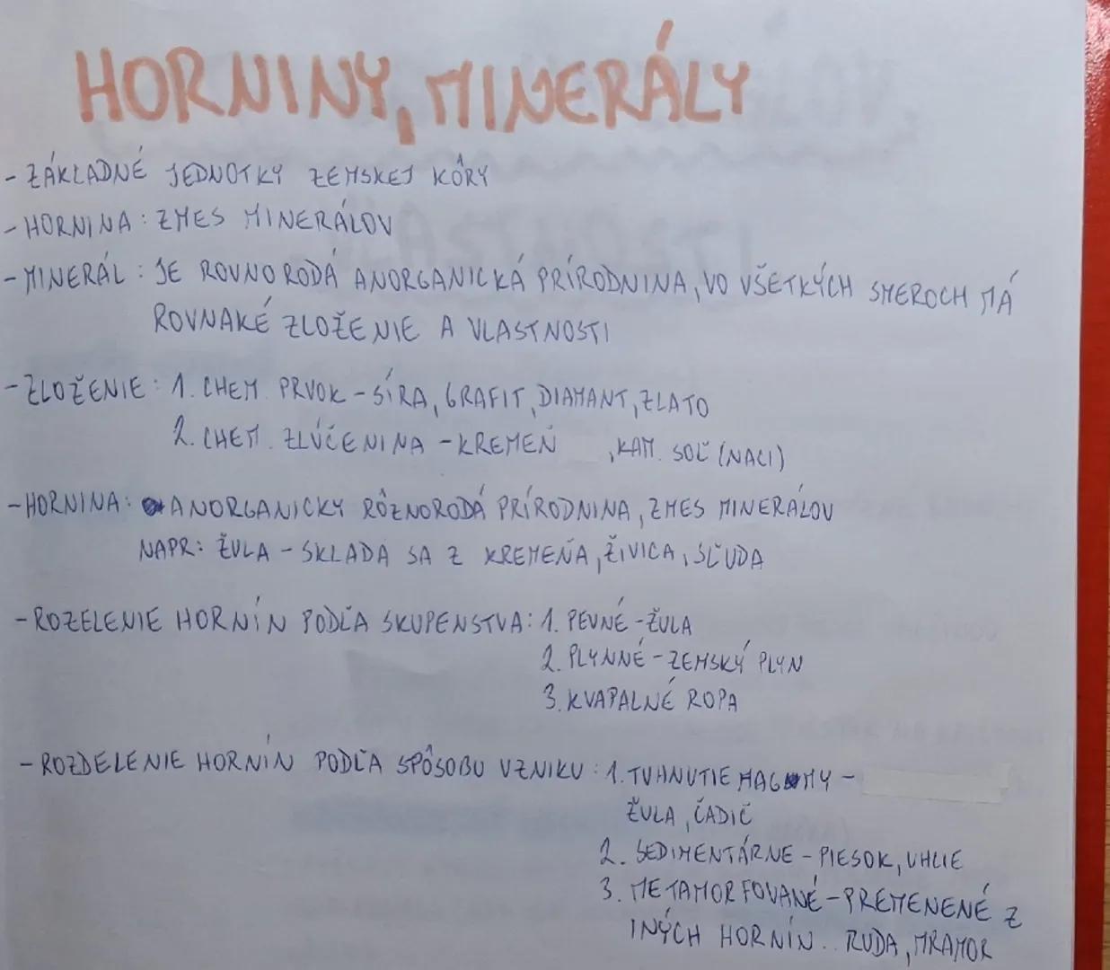 # HORNINY, THINERÁLY

- ZÁKLADNÉ JEDNOTKY ZEMSKEJ KORY
-HORNINA: ZMES MINERÁLOV
- MINERÁL: JE ROVNO RODA ANORGANICKÁ PRÍRODNINA, VO VŠETKÝCH