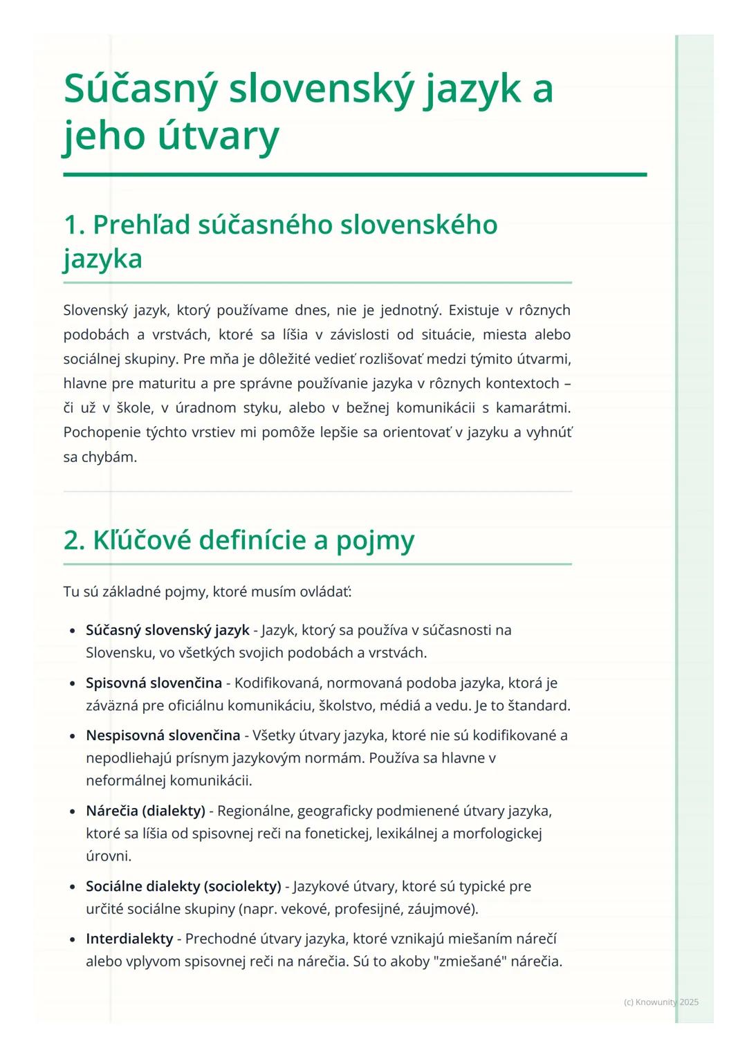 # Súčasný slovenský jazyk a
jeho útvary

1. Prehľad súčasného slovenského
jazyka

Slovenský jazyk, ktorý používame dnes, nie je jednotný. Ex