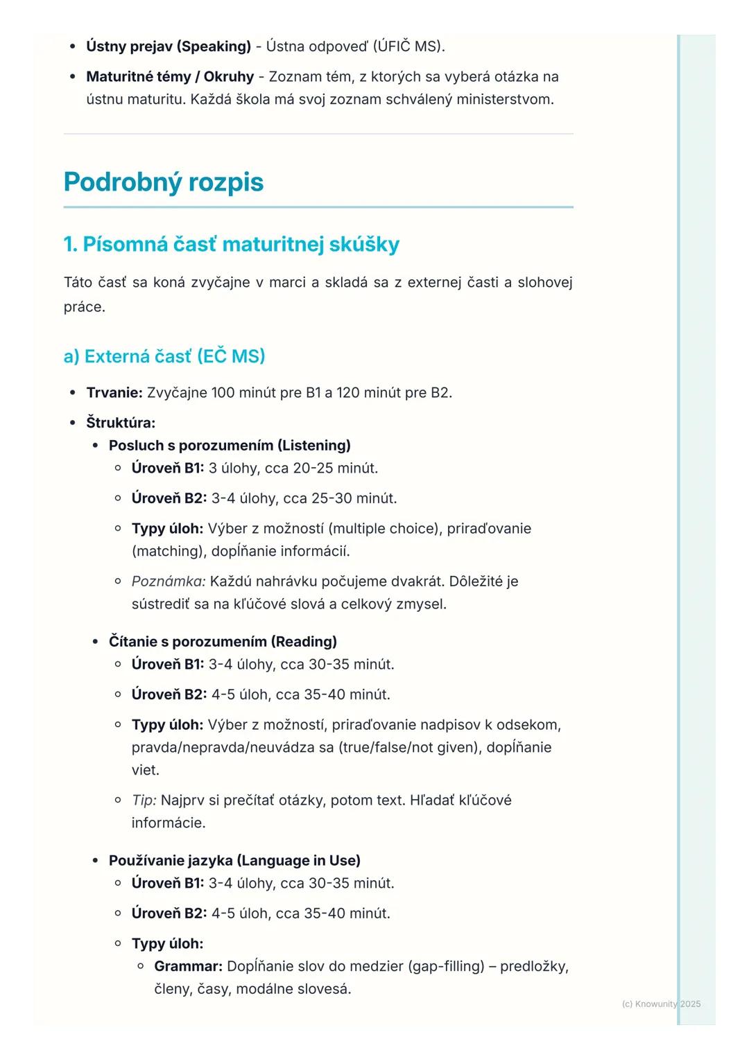 # Štruktúra a Požiadavky
Maturitnej Skúšky

Prehľad / úvod

Takže, maturita z angličtiny je pred nami a je super dôležité vedieť, čo nás
čak