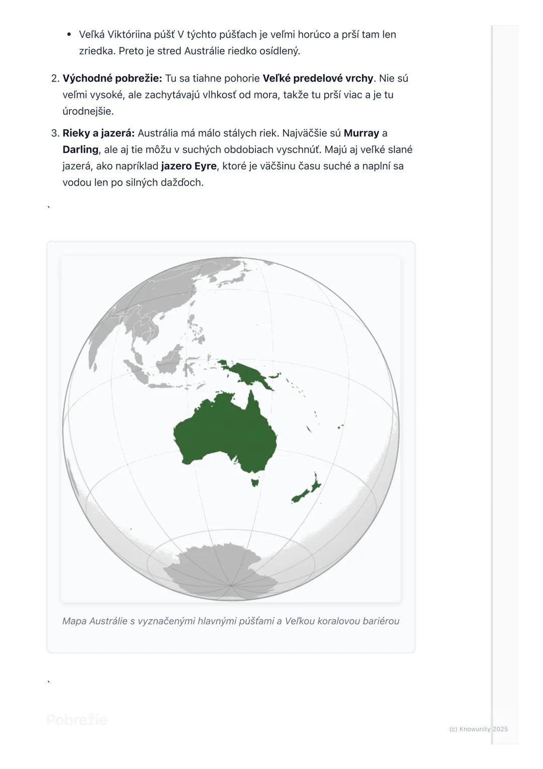 # Austrália - poloha a príroda

1. Prehľad/Úvod

Austrália je naozaj zaujímavý kontinent! Hovoríme jej aj kontinent protinožcov,
lebo pre ná