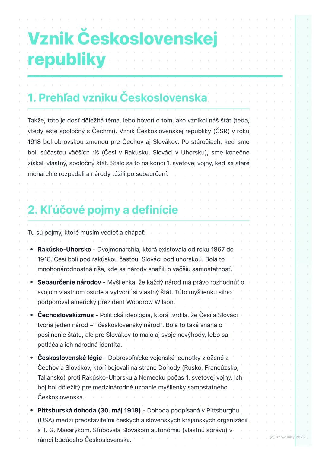 # Vznik Československej
republiky

1. Prehľad vzniku Československa

Takže, toto je dosť dôležitá téma, lebo hovorí o tom, ako vznikol náš š