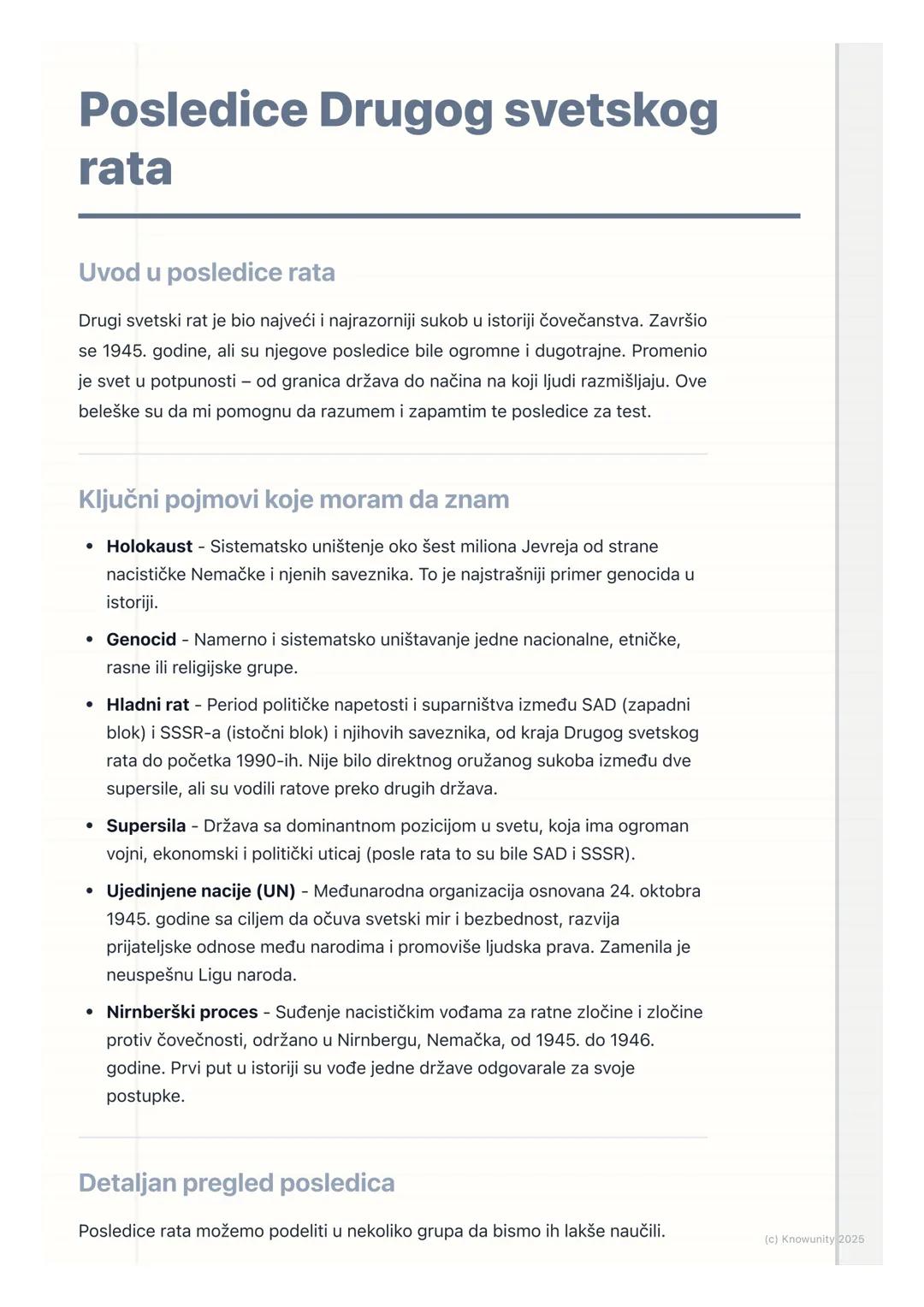 # Posledice Drugog svetskog
rata

Uvod u posledice rata

Drugi svetski rat je bio najveći i najrazorniji sukob u istoriji čovečanstva. Završ