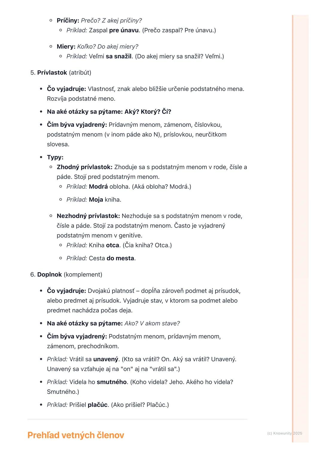 # Vetné členy

1. Prehľad vetných členov

Vetné členy sú základné stavebné kamene každej vety. Pomáhajú nám
pochopiť, ako sú slová vo vete p