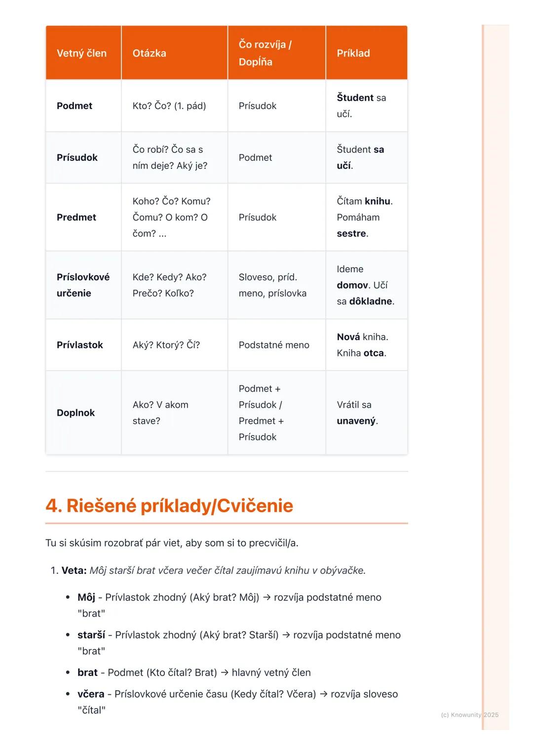 # Vetné členy

1. Prehľad vetných členov

Vetné členy sú základné stavebné kamene každej vety. Pomáhajú nám
pochopiť, ako sú slová vo vete p
