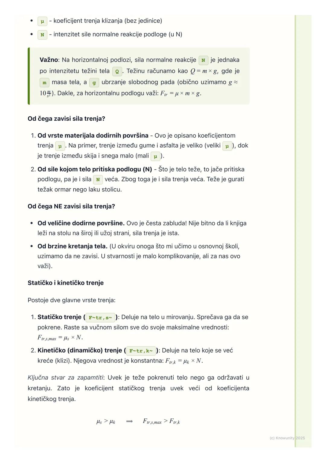 # Sila trenja

Uvod u silu trenja

Sila trenja je sila koja se javlja na dodirnoj površini dva tela i uvek se protivi
njihovom međusobnom kr