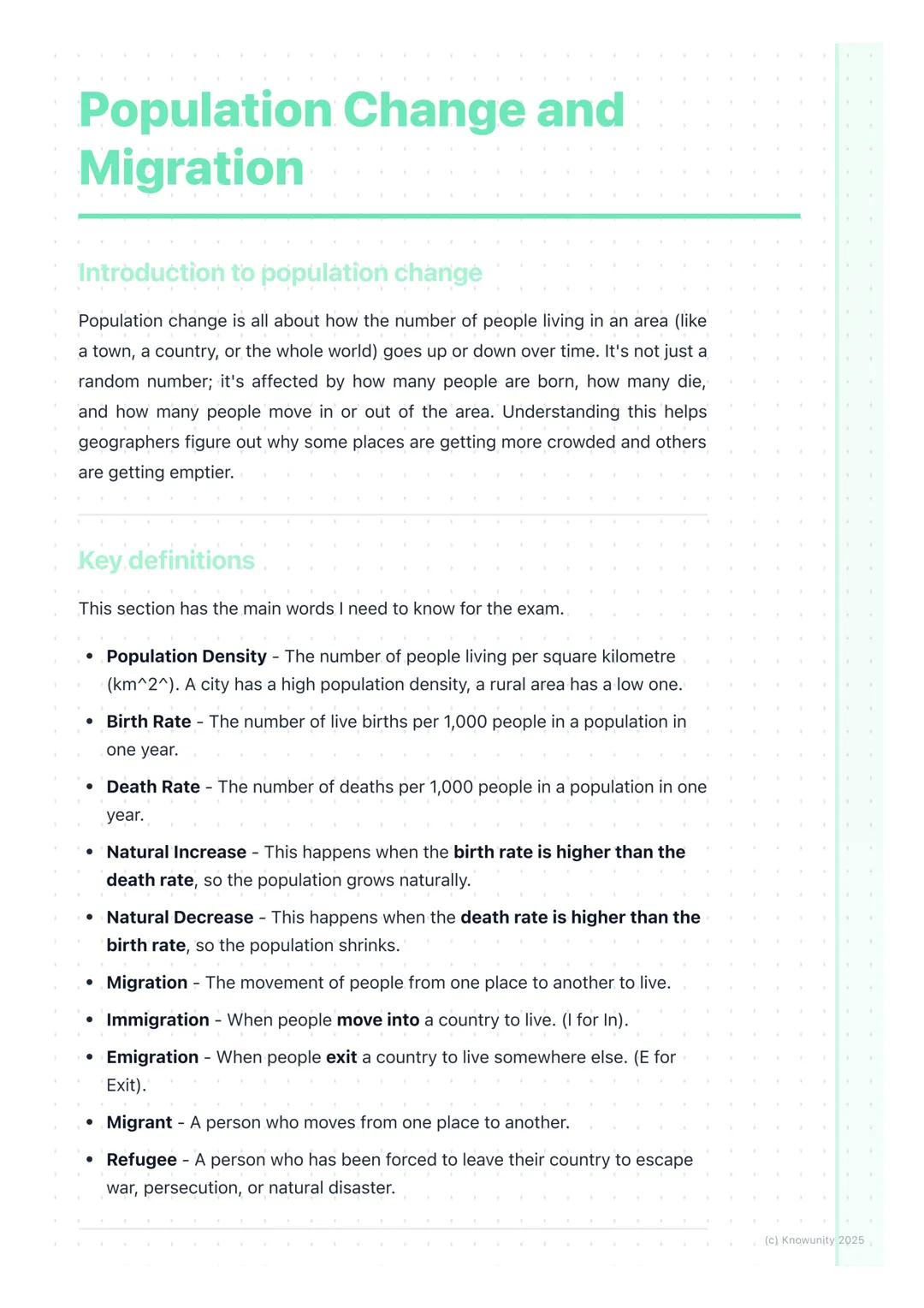 # Population Change and
# Migration

## Introduction to population change

Population change is all about how the number of people living in