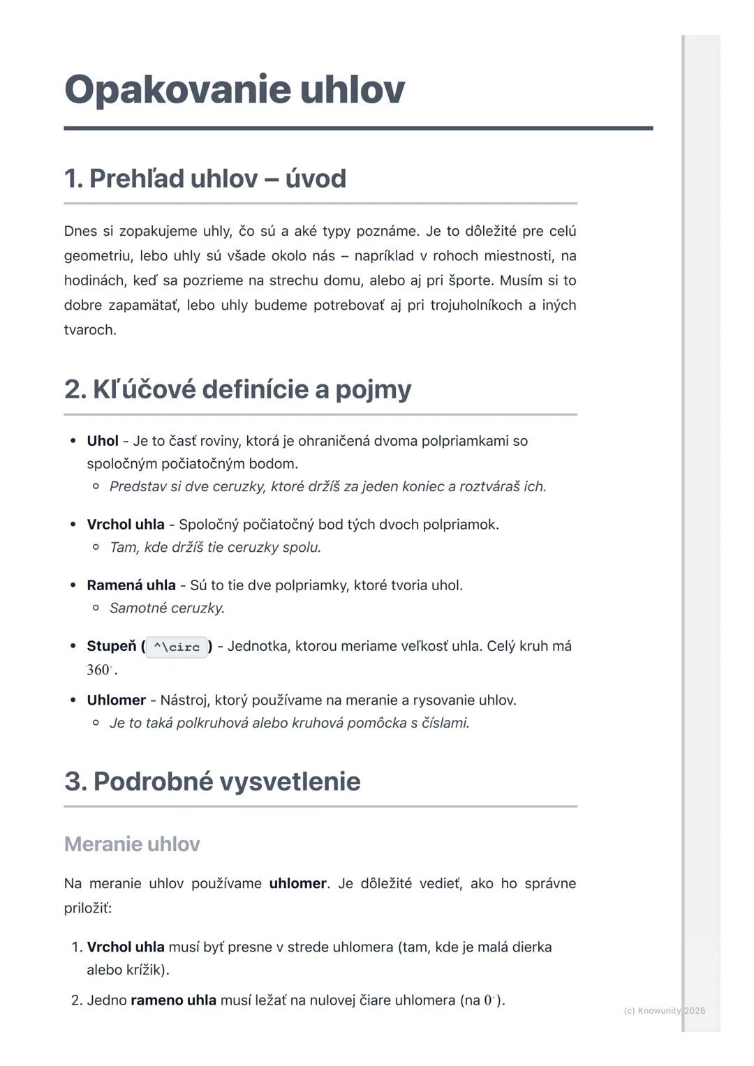 # Opakovanie uhlov

1. Prehľad uhlov - úvod

Dnes si zopakujeme uhly, čo sú a aké typy poznáme. Je to dôležité pre celú
geometriu, lebo uhly