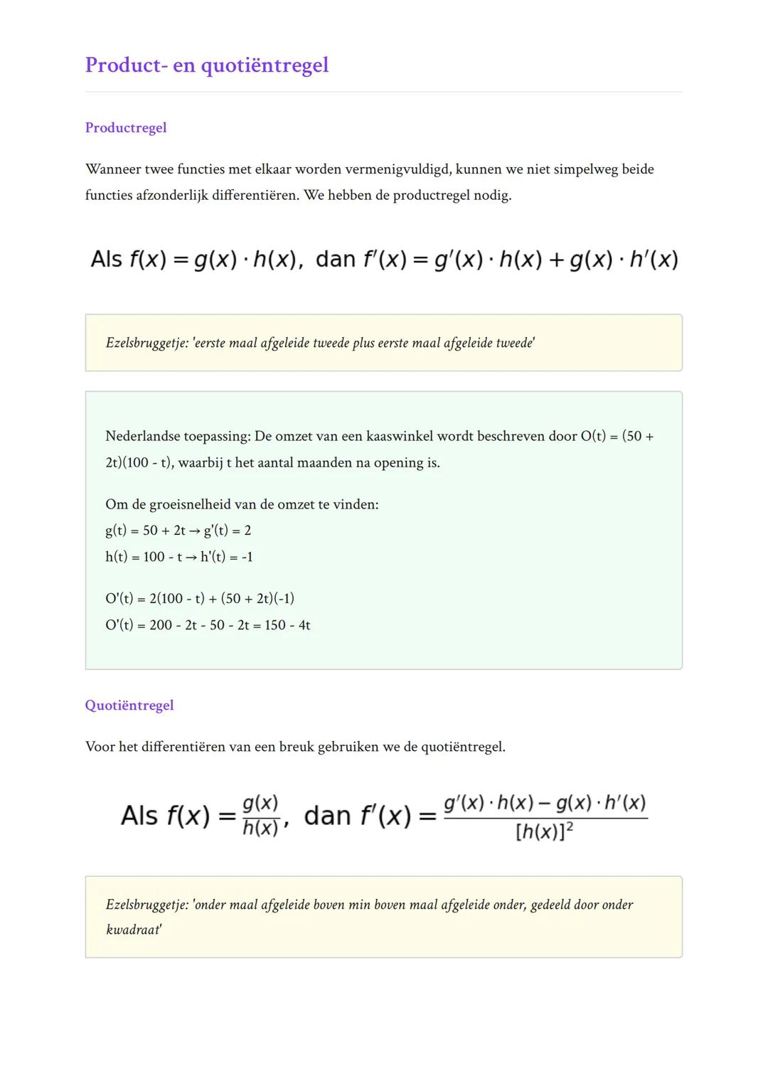 Differentiëren en Toepassingen:
Basisregels van differentiëren
Leer de fundamentele regels voor het differentiëren van functies
Wiskunde B •