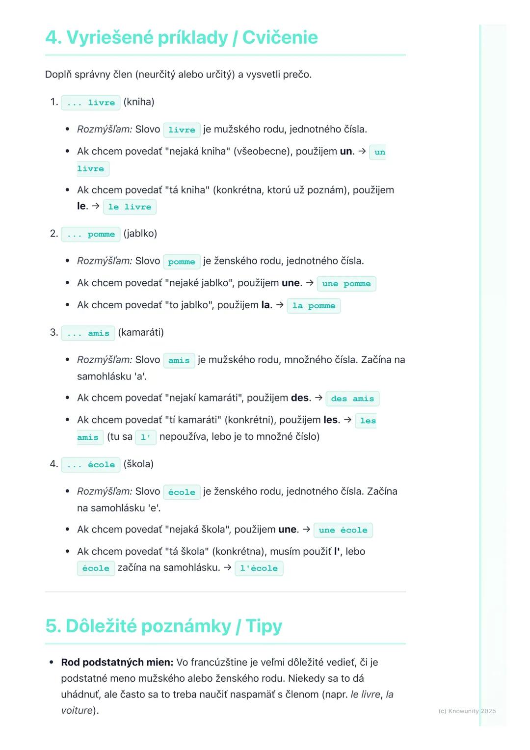 # Členy (určité a neurčité)

1. Prehľad členov vo francúzštine

Členy sú také malé slovíčka, ktoré dávame pred podstatné mená vo
francúzštin